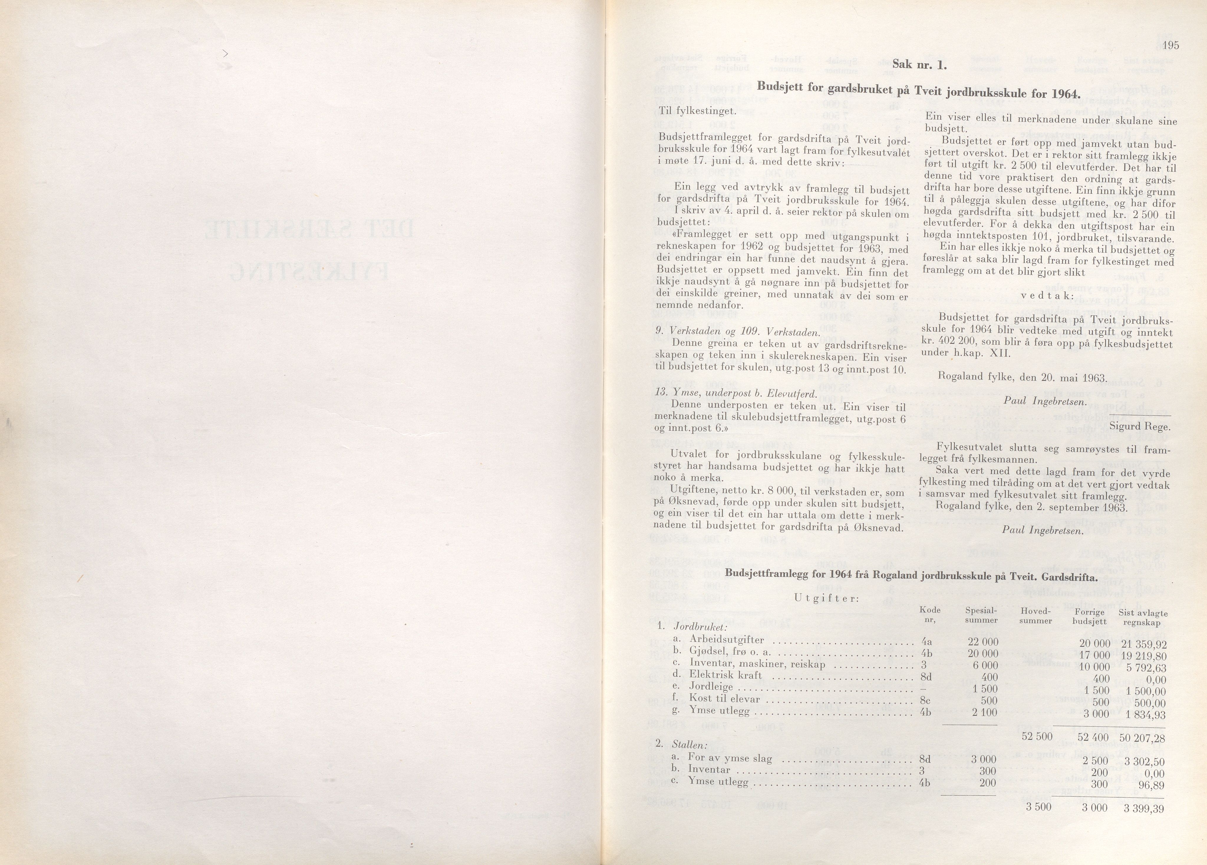 Rogaland fylkeskommune - Fylkesrådmannen , IKAR/A-900/A/Aa/Aaa/L0083: Møtebok , 1963, s. 195