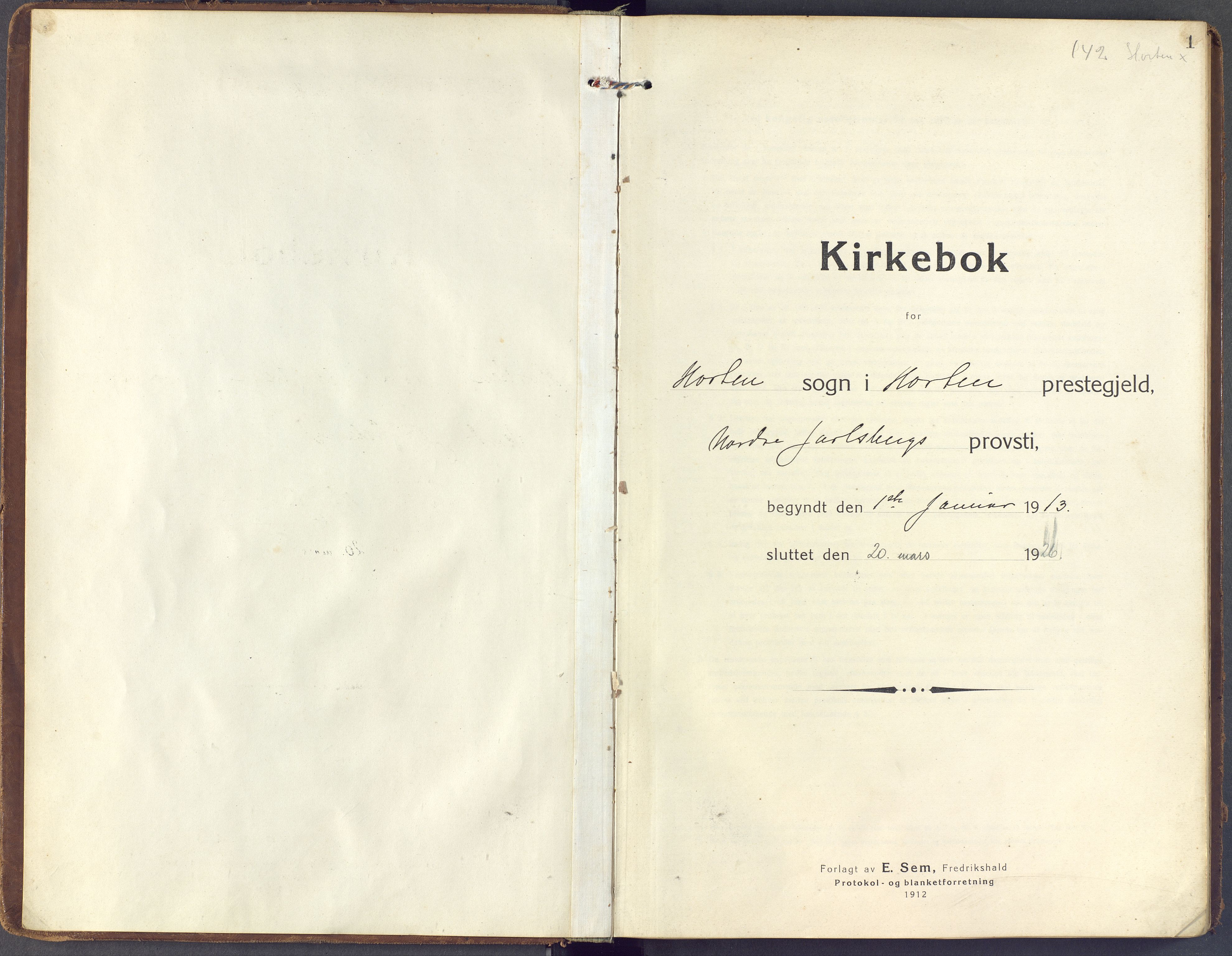 Horten kirkebøker, SAKO/A-348/F/Fa/L0007: Ministerialbok nr. 7, 1913-1926, s. 1