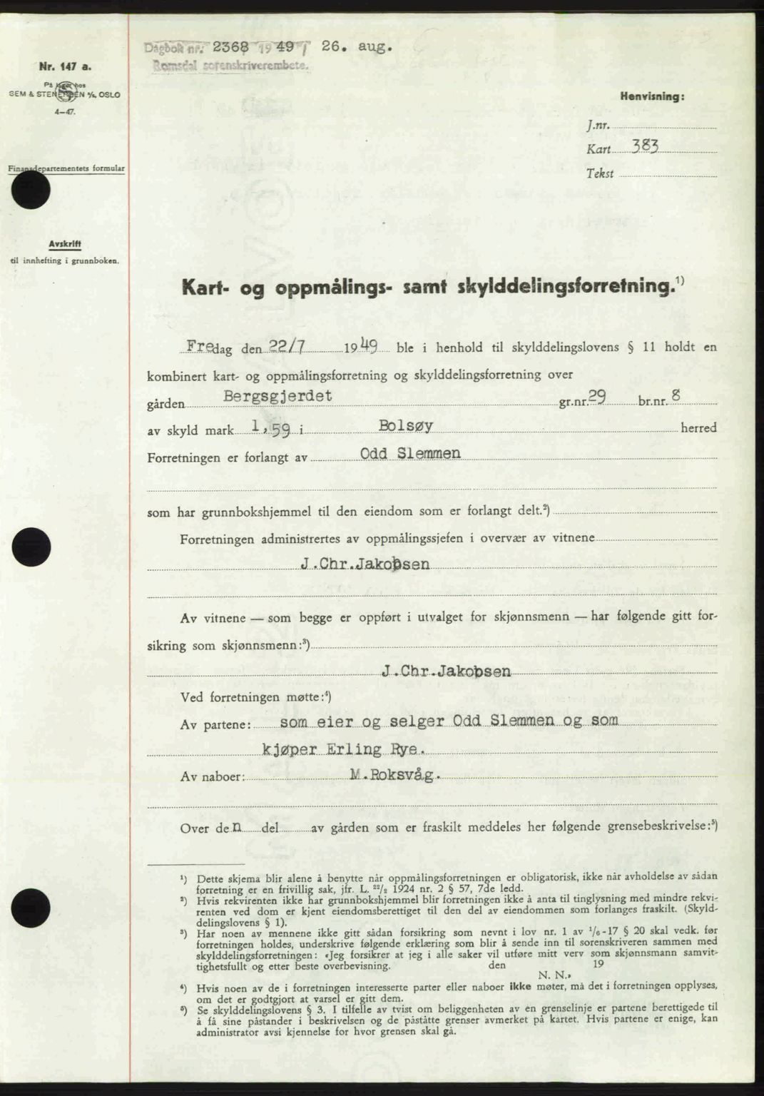 Romsdal sorenskriveri, AV/SAT-A-4149/1/2/2C: Pantebok nr. A30, 1949-1949, Dagboknr: 2368/1949