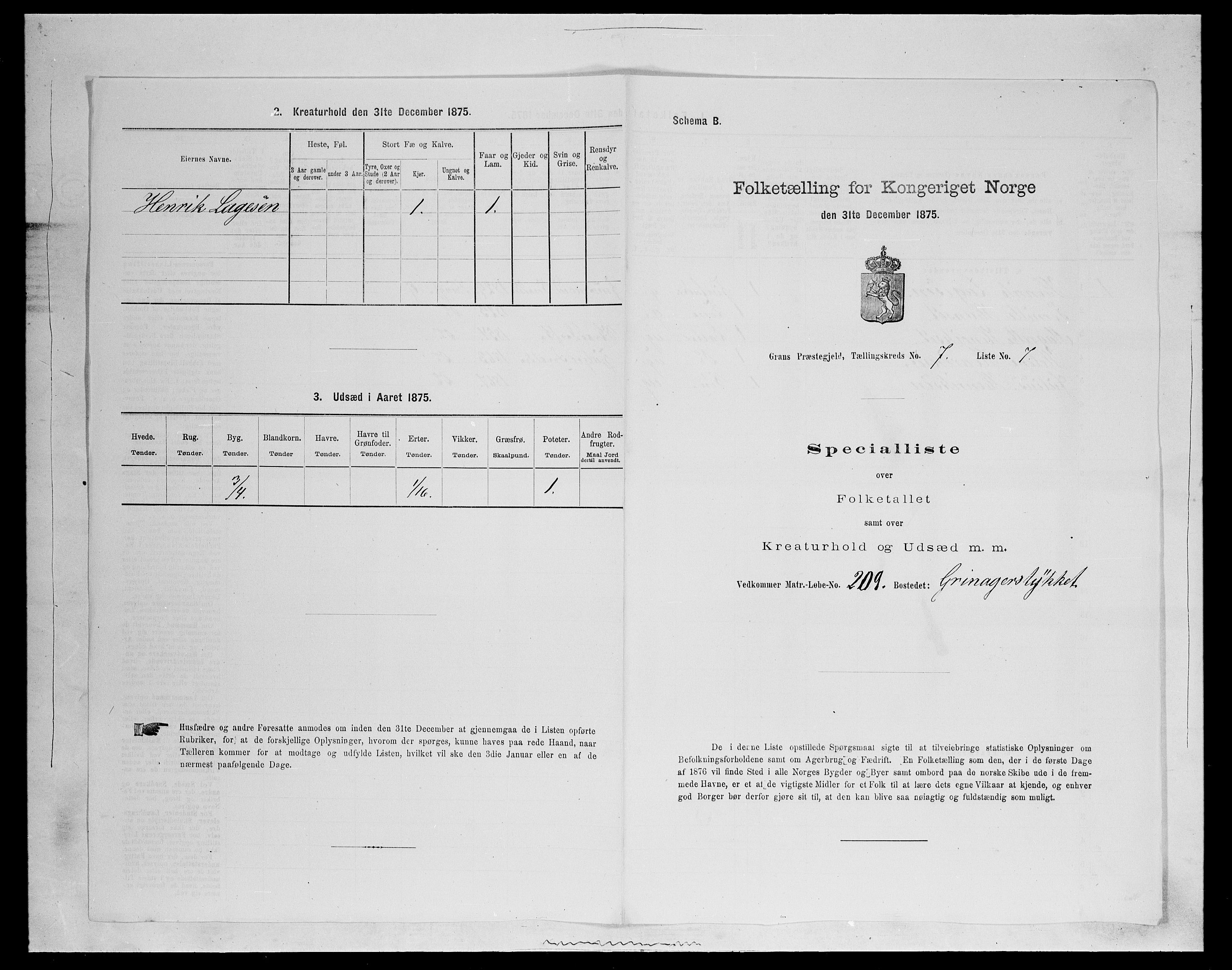 SAH, Folketelling 1875 for 0534P Gran prestegjeld, 1875, s. 1180