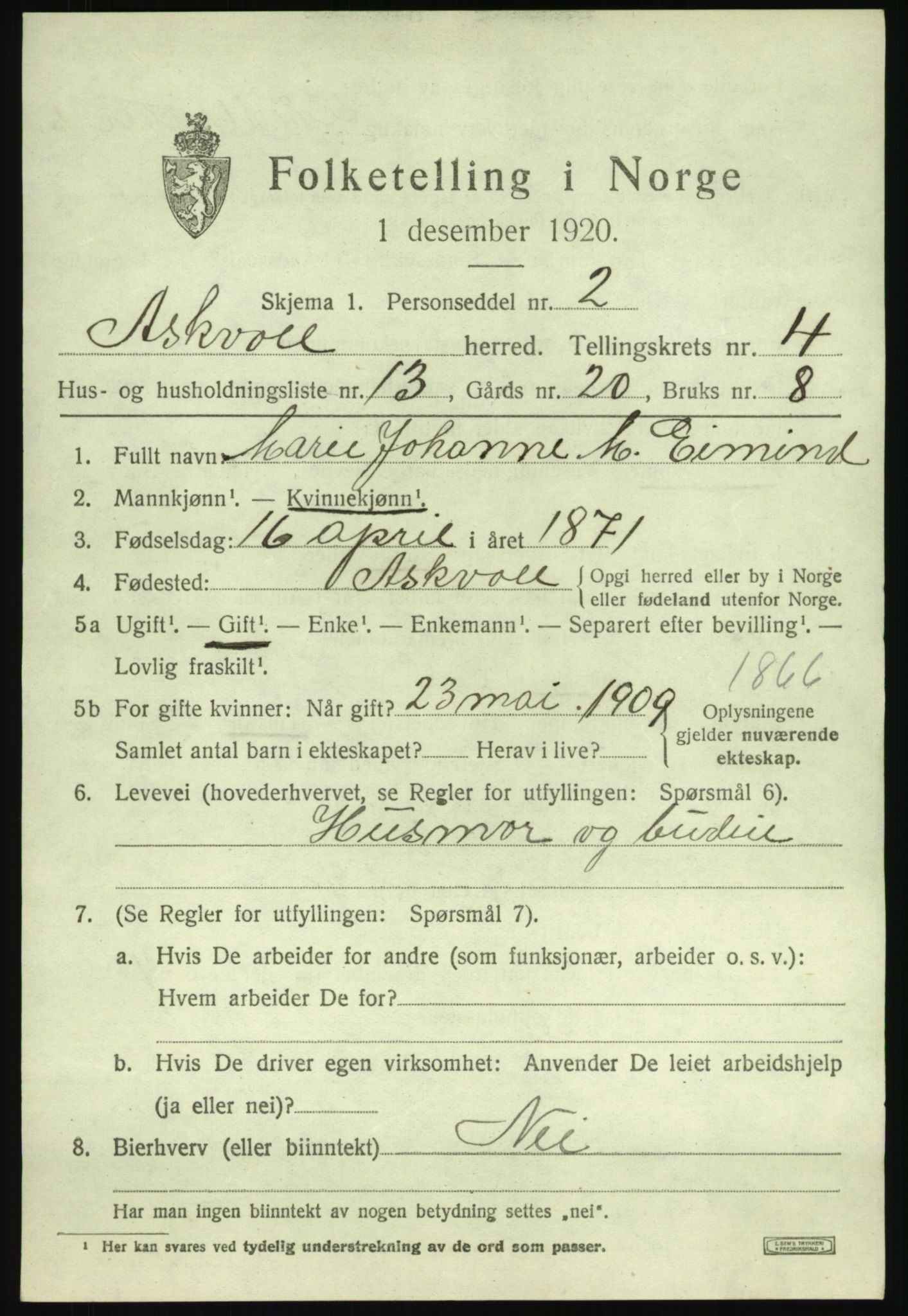 SAB, Folketelling 1920 for 1428 Askvoll herred, 1920, s. 2584