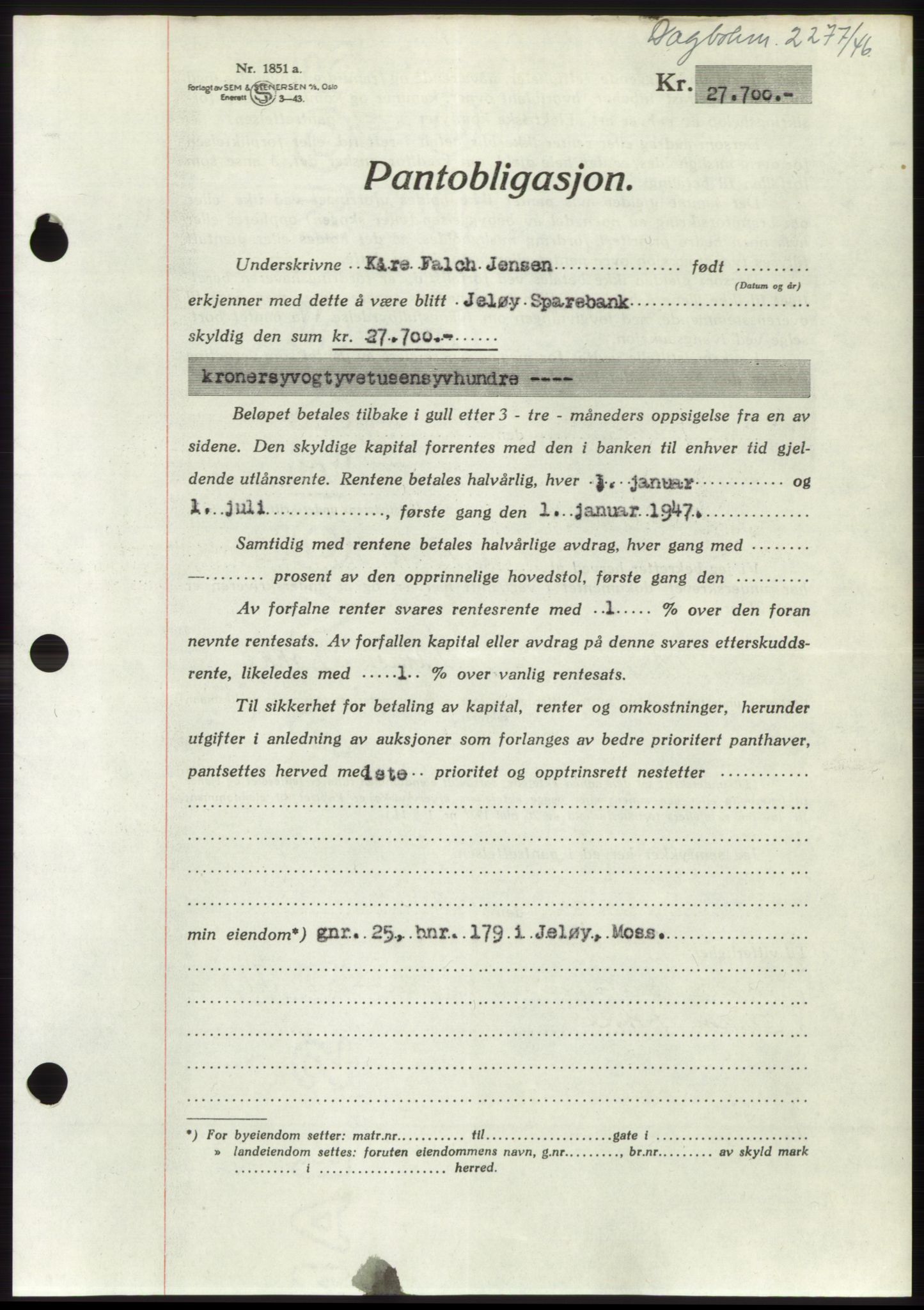 Moss sorenskriveri, SAO/A-10168: Pantebok nr. B16, 1946-1947, Dagboknr: 2277/1946