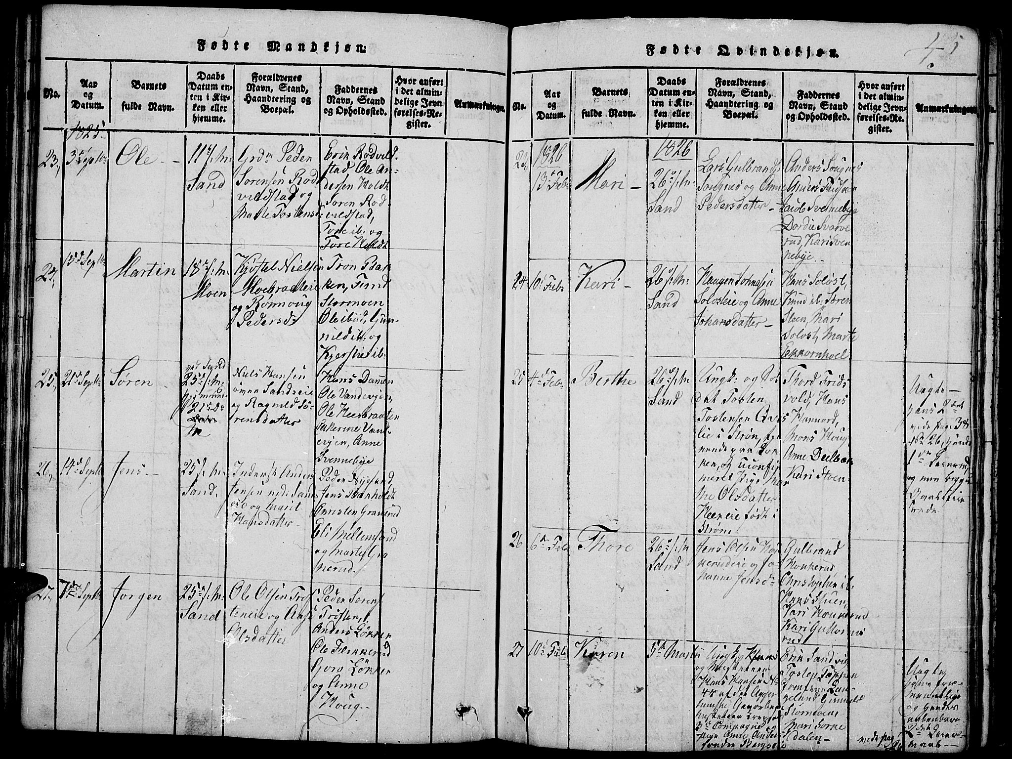 Nord-Odal prestekontor, AV/SAH-PREST-032/H/Ha/Hab/L0001: Klokkerbok nr. 1, 1819-1838, s. 45
