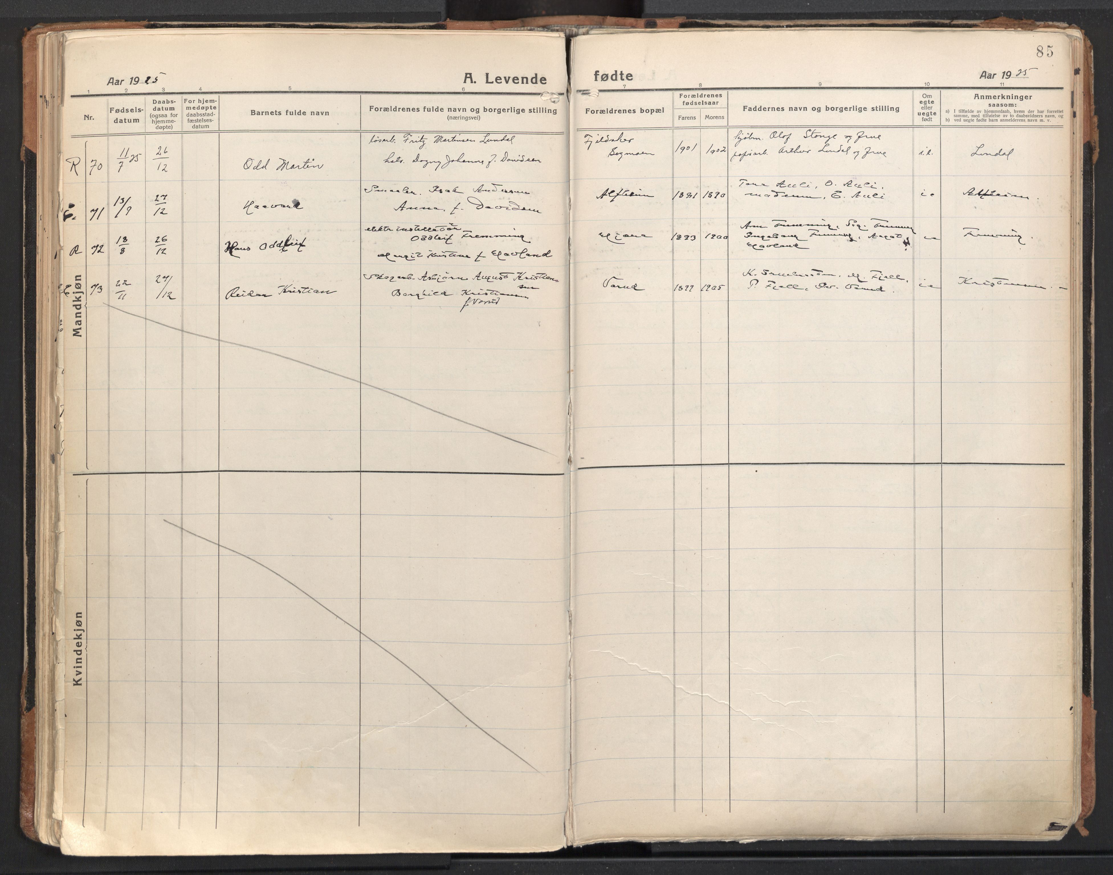 Eidsvoll prestekontor Kirkebøker, AV/SAO-A-10888/F/Fa/L0010: Ministerialbok nr. I 10, 1920-1933, s. 85