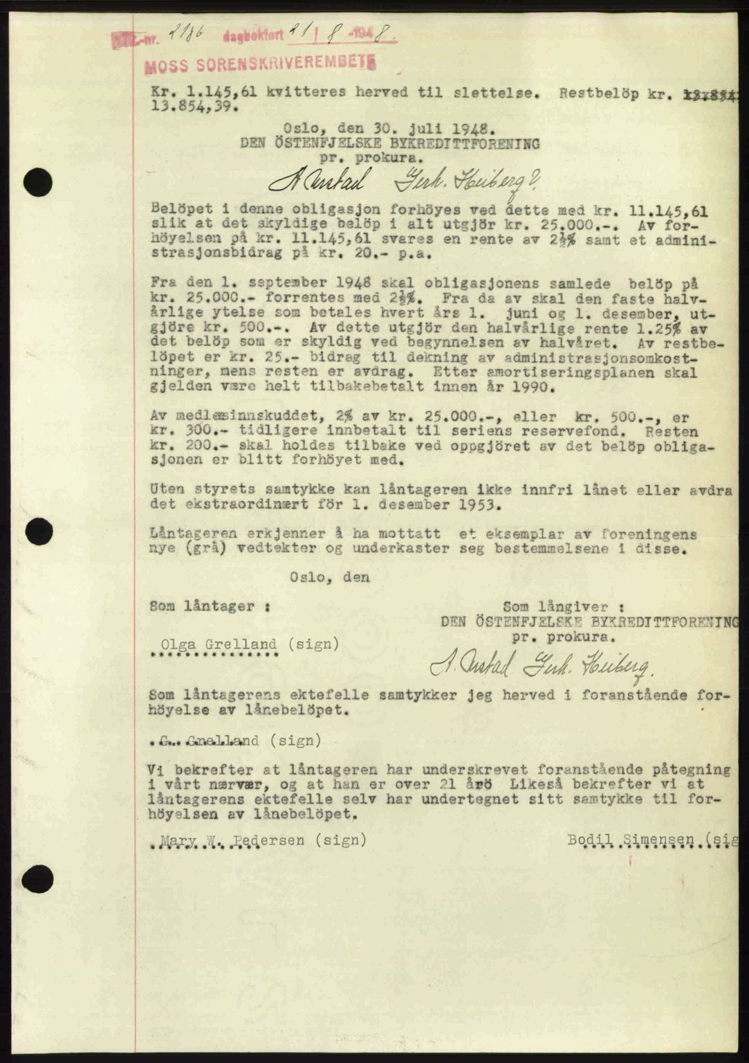Moss sorenskriveri, SAO/A-10168: Pantebok nr. A20, 1948-1948, Dagboknr: 2186/1948