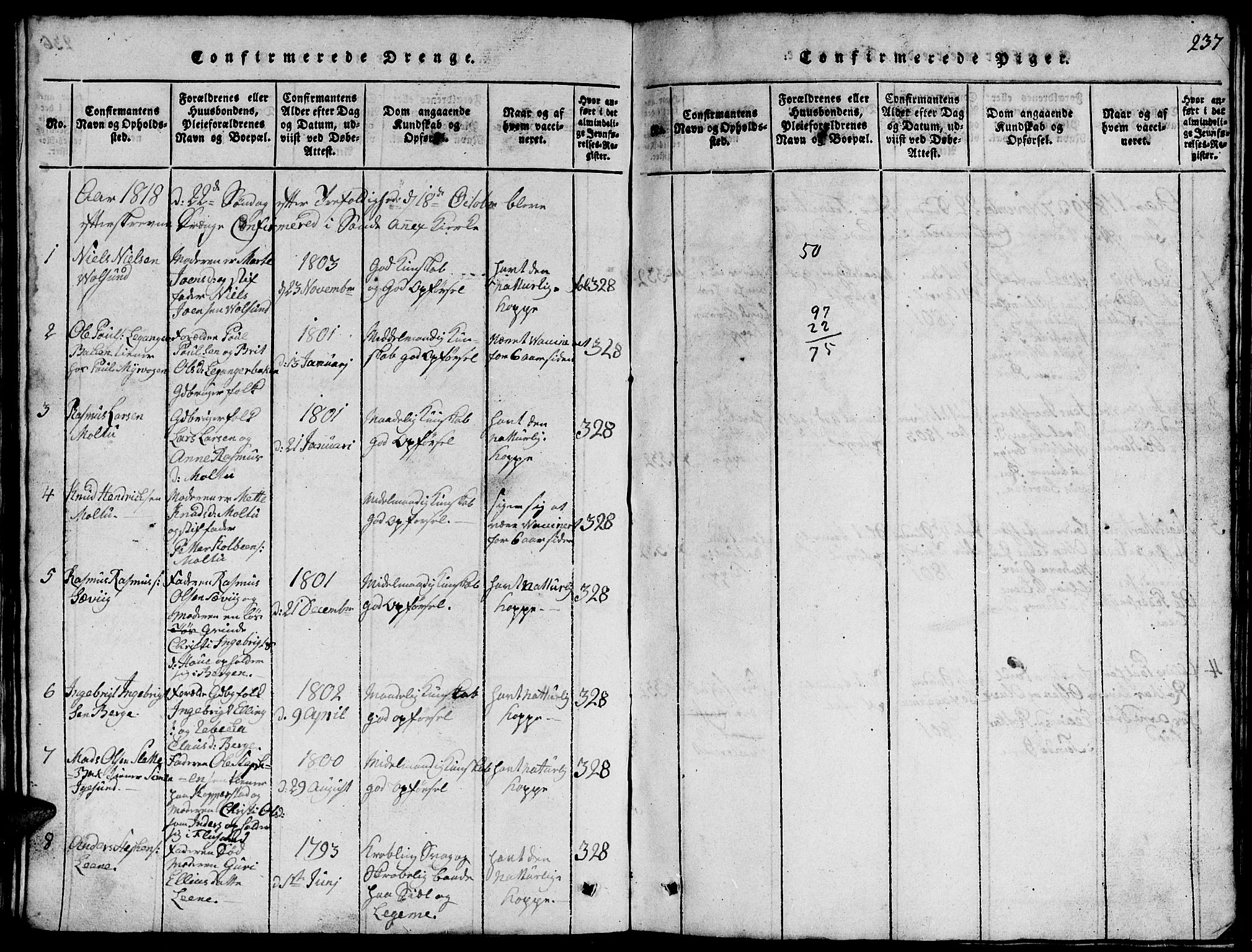 Ministerialprotokoller, klokkerbøker og fødselsregistre - Møre og Romsdal, AV/SAT-A-1454/507/L0078: Klokkerbok nr. 507C01, 1816-1840, s. 237