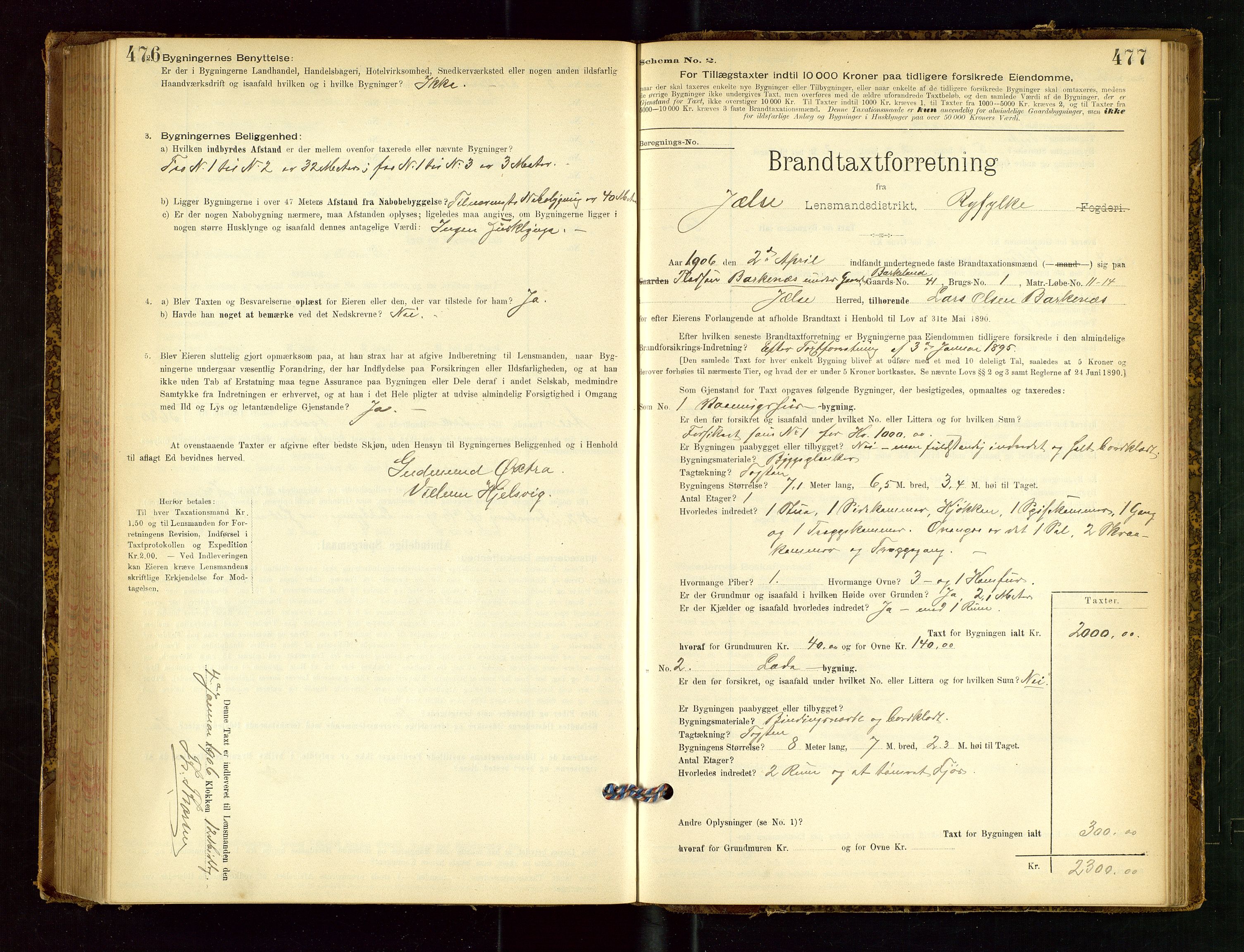 Jelsa lensmannskontor, SAST/A-100360/Gob/L0001: "Brandtaxationsprotocol", 1895-1918, s. 476-477