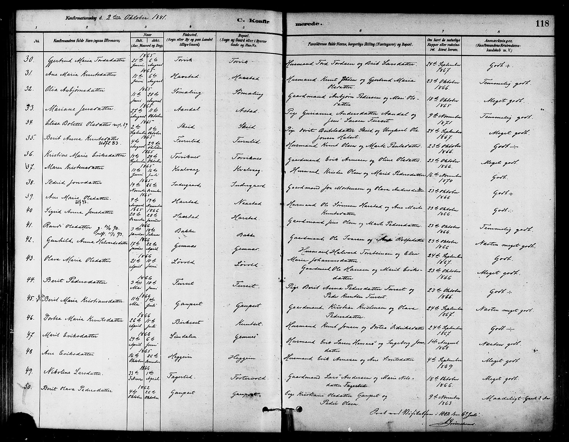 Ministerialprotokoller, klokkerbøker og fødselsregistre - Møre og Romsdal, SAT/A-1454/584/L0967: Ministerialbok nr. 584A07, 1879-1894, s. 118