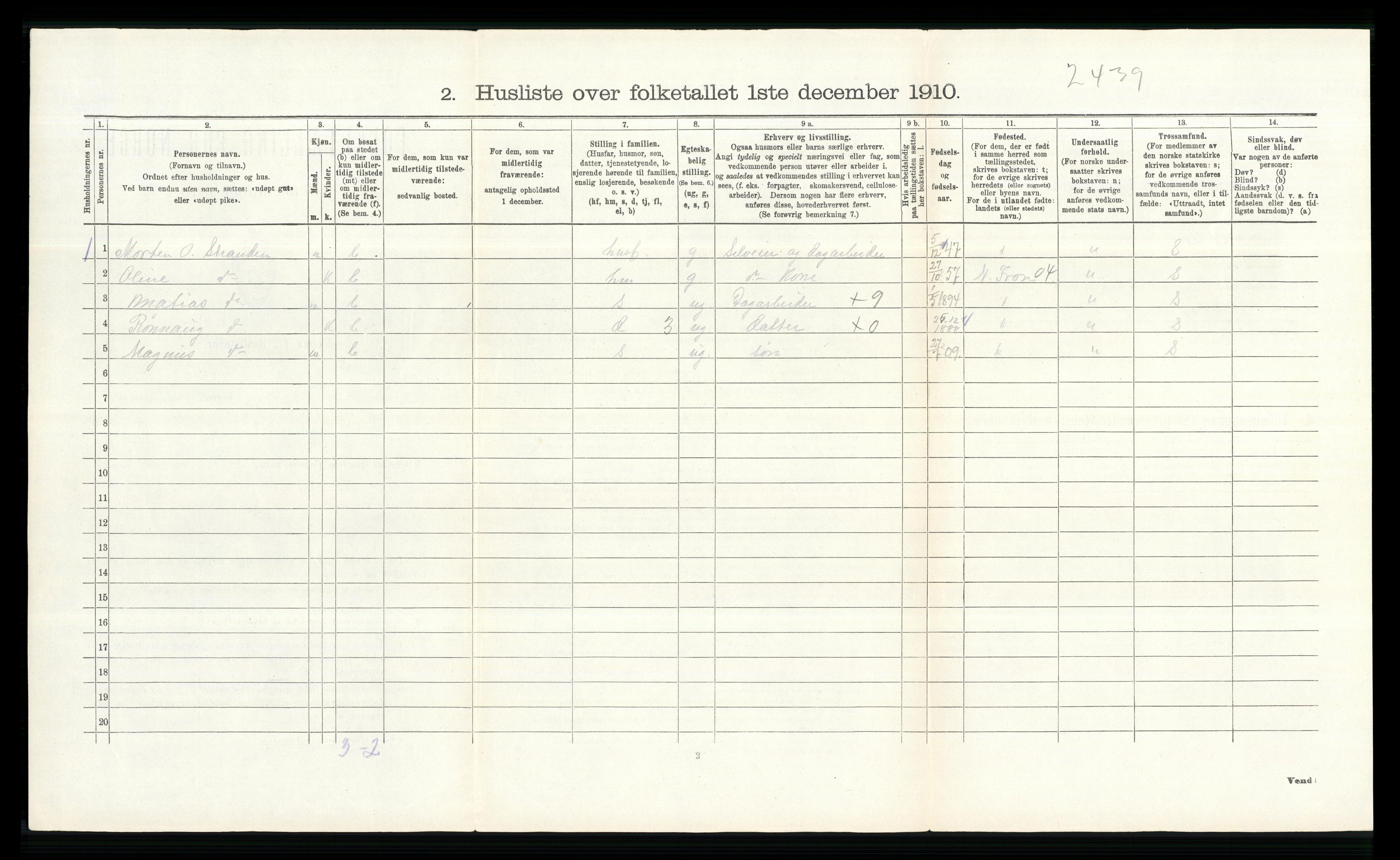 RA, Folketelling 1910 for 0519 Sør-Fron herred, 1910, s. 525