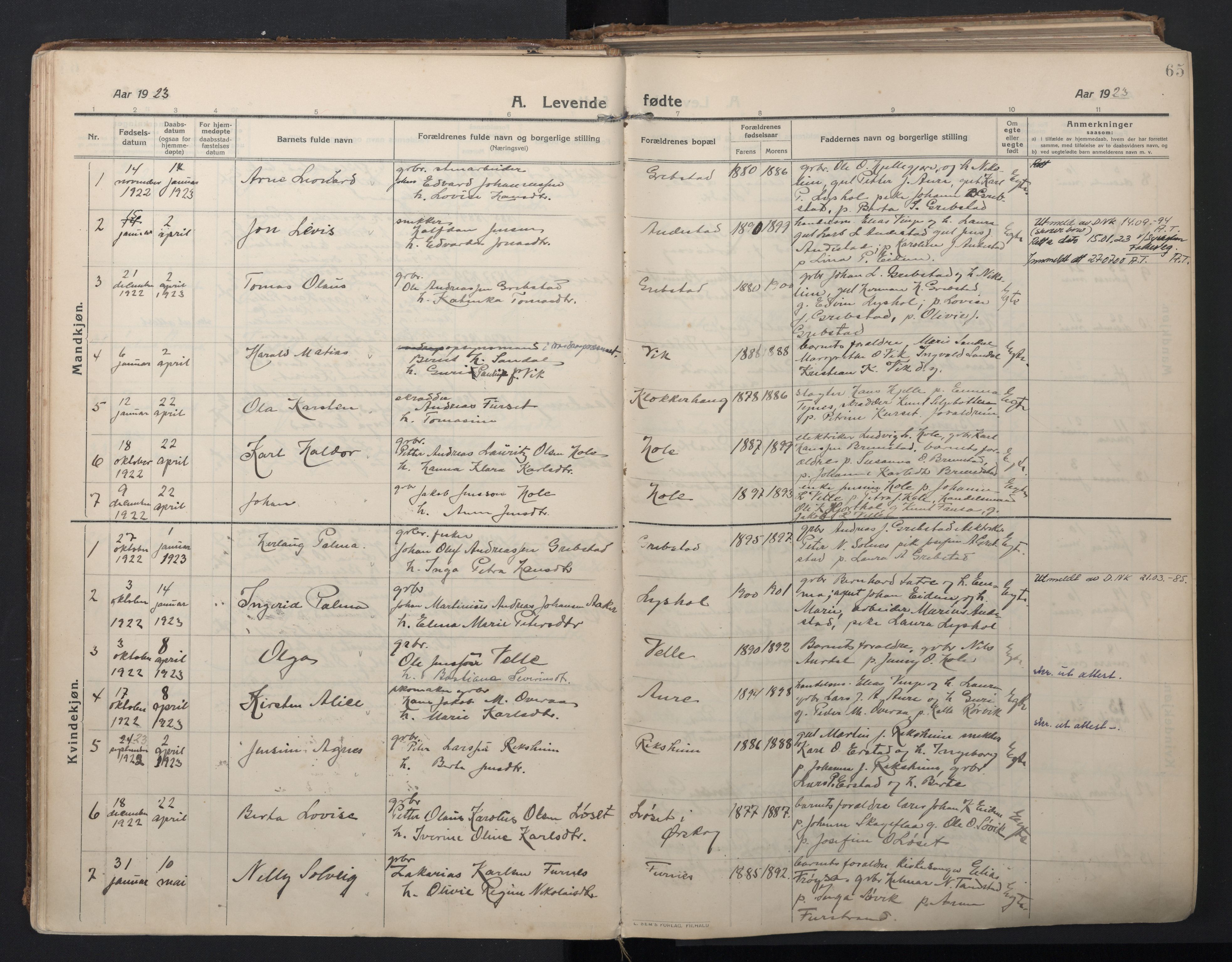 Ministerialprotokoller, klokkerbøker og fødselsregistre - Møre og Romsdal, AV/SAT-A-1454/523/L0337: Ministerialbok nr. 523A04, 1911-1929, s. 65