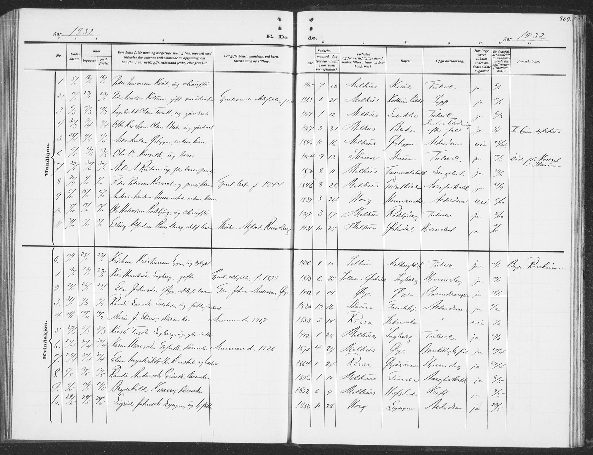 Ministerialprotokoller, klokkerbøker og fødselsregistre - Sør-Trøndelag, AV/SAT-A-1456/691/L1095: Klokkerbok nr. 691C06, 1912-1933, s. 309