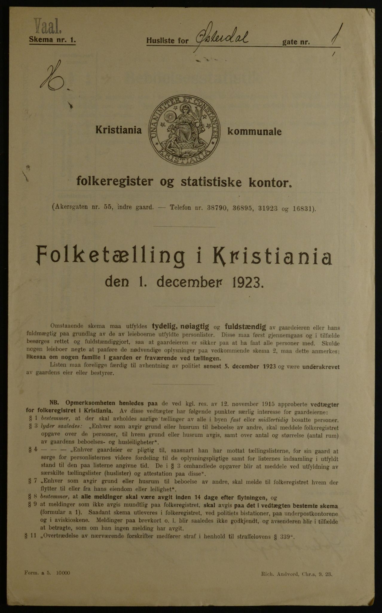 OBA, Kommunal folketelling 1.12.1923 for Kristiania, 1923, s. 142173