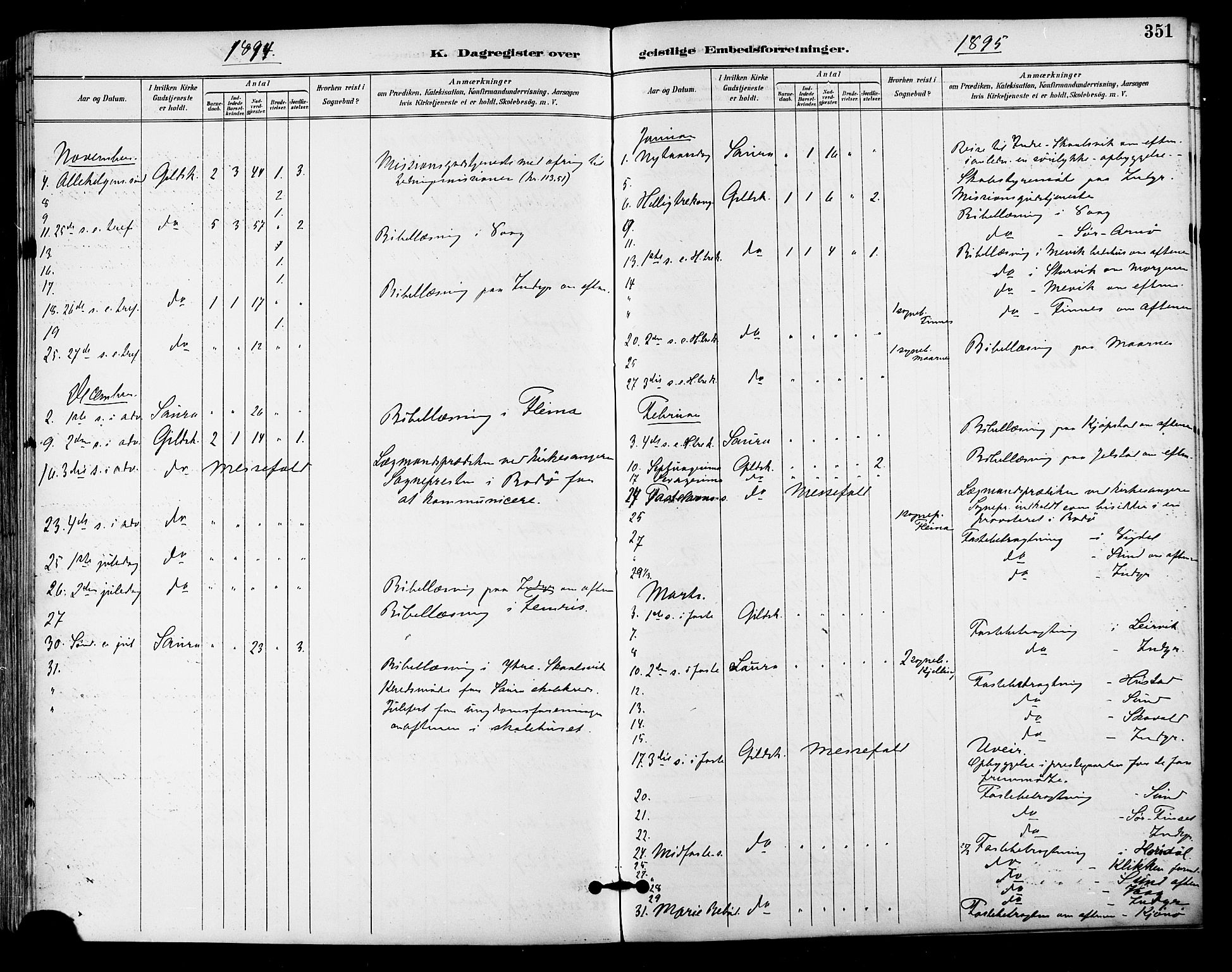 Ministerialprotokoller, klokkerbøker og fødselsregistre - Nordland, SAT/A-1459/805/L0101: Ministerialbok nr. 805A07, 1892-1899, s. 351