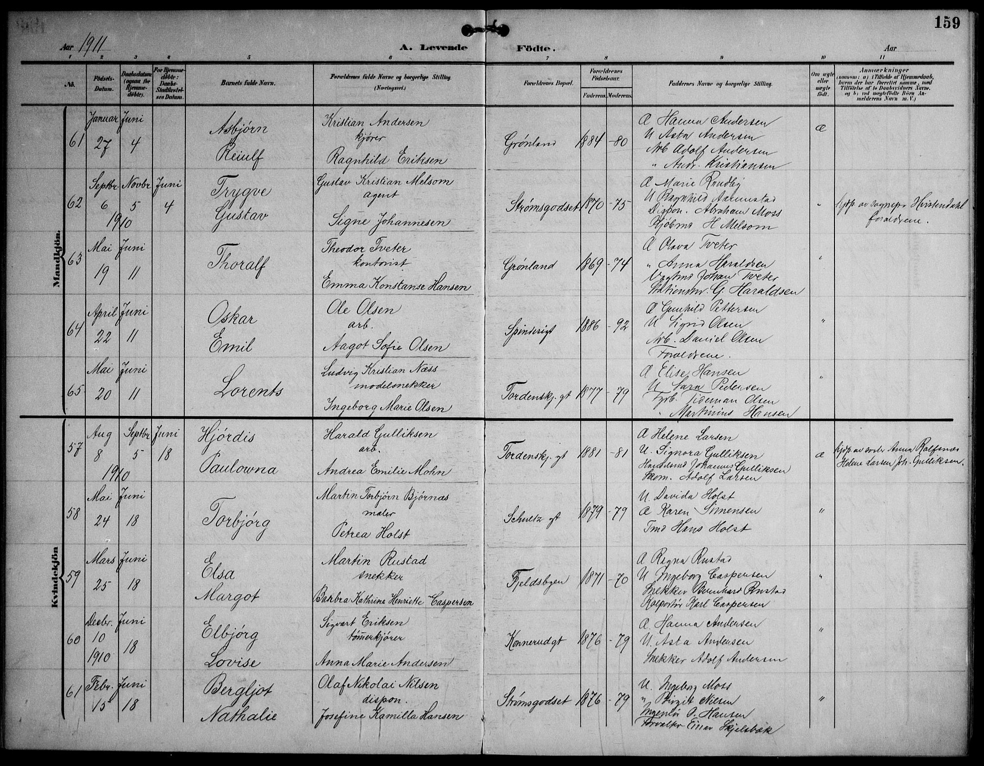 Strømsø kirkebøker, AV/SAKO-A-246/F/Fa/L0026: Ministerialbok nr. I 26, 1905-1914, s. 159