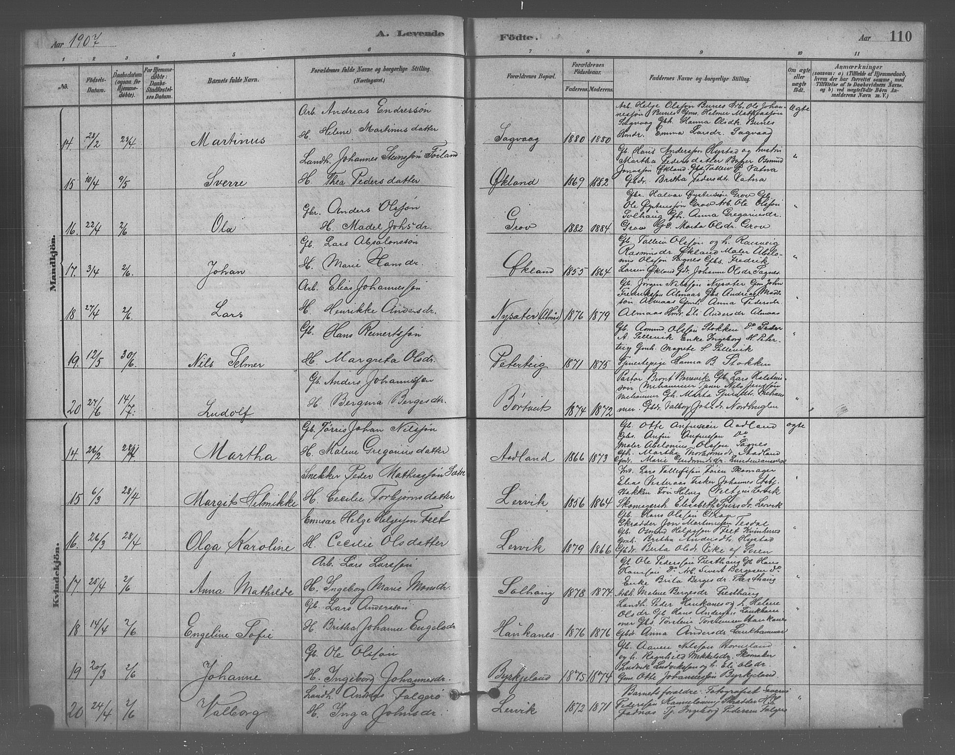 Stord sokneprestembete, AV/SAB-A-78201/H/Hab: Klokkerbok nr. A 2, 1879-1909, s. 110