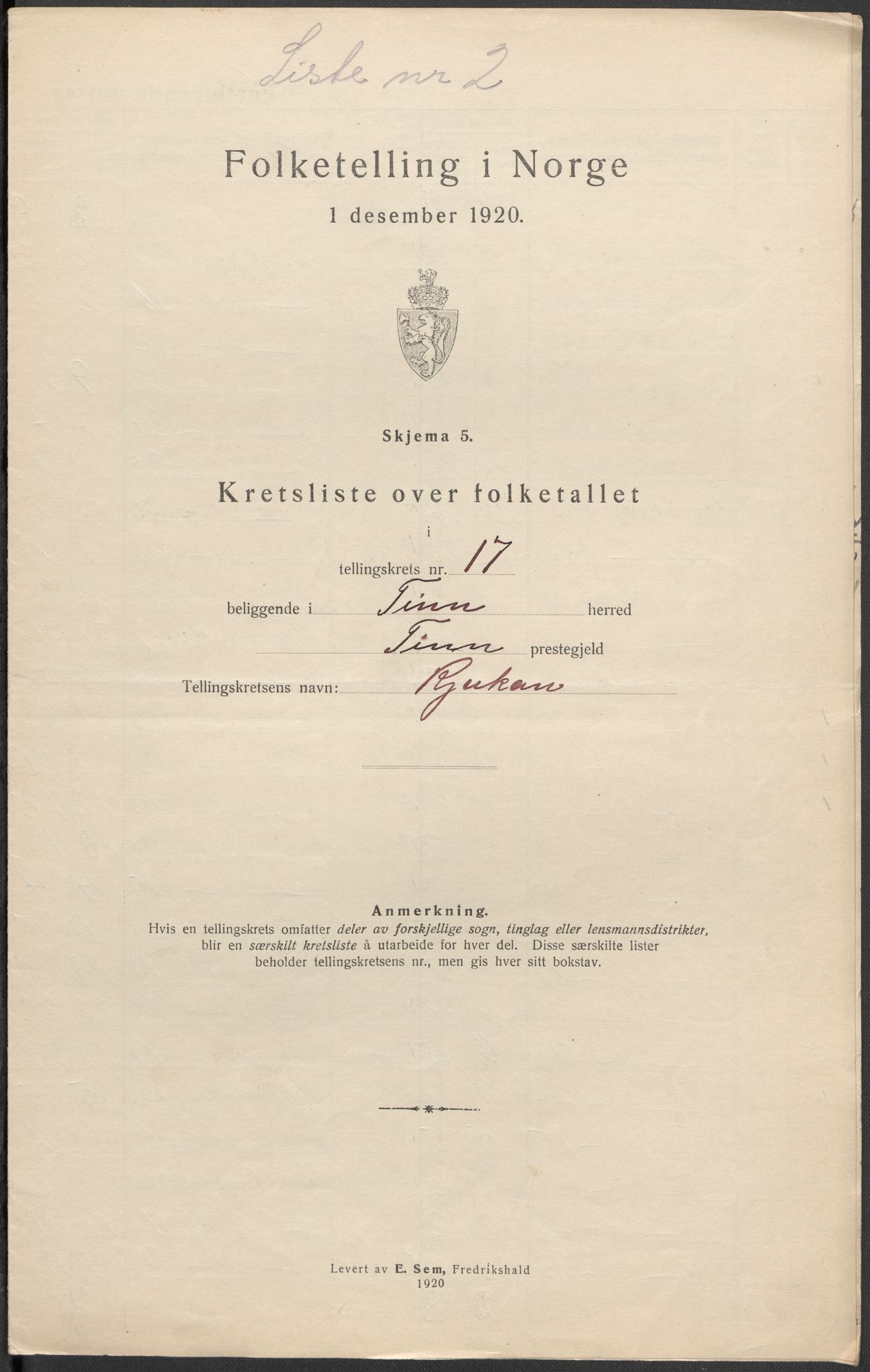 SAKO, Folketelling 1920 for 0826 Tinn herred, 1920, s. 61