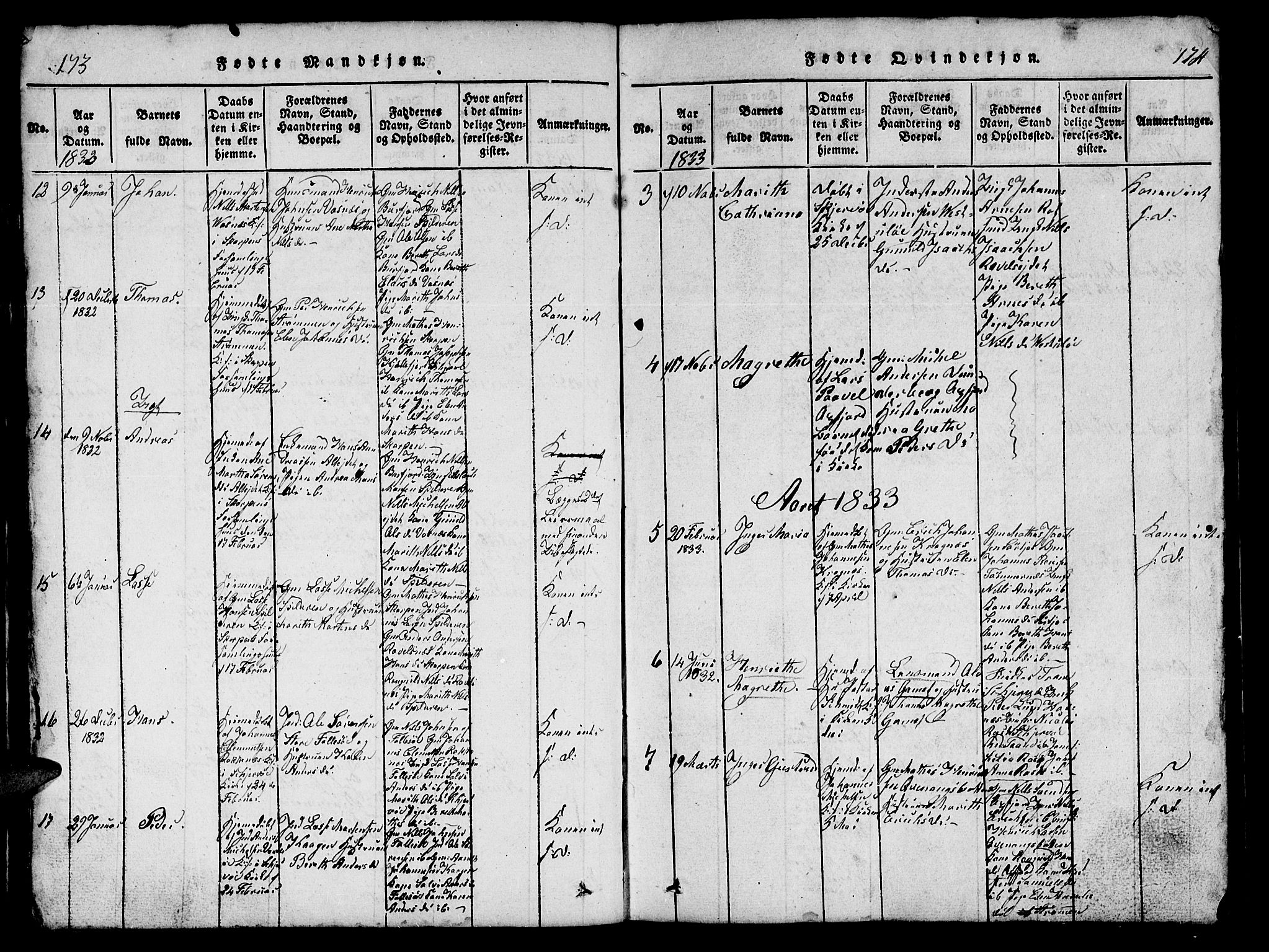 Skjervøy sokneprestkontor, AV/SATØ-S-1300/H/Ha/Hab/L0001klokker: Klokkerbok nr. 1, 1825-1838, s. 173-174