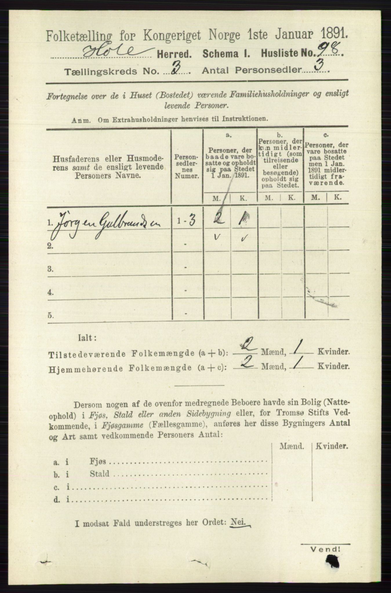 RA, Folketelling 1891 for 0612 Hole herred, 1891, s. 1216