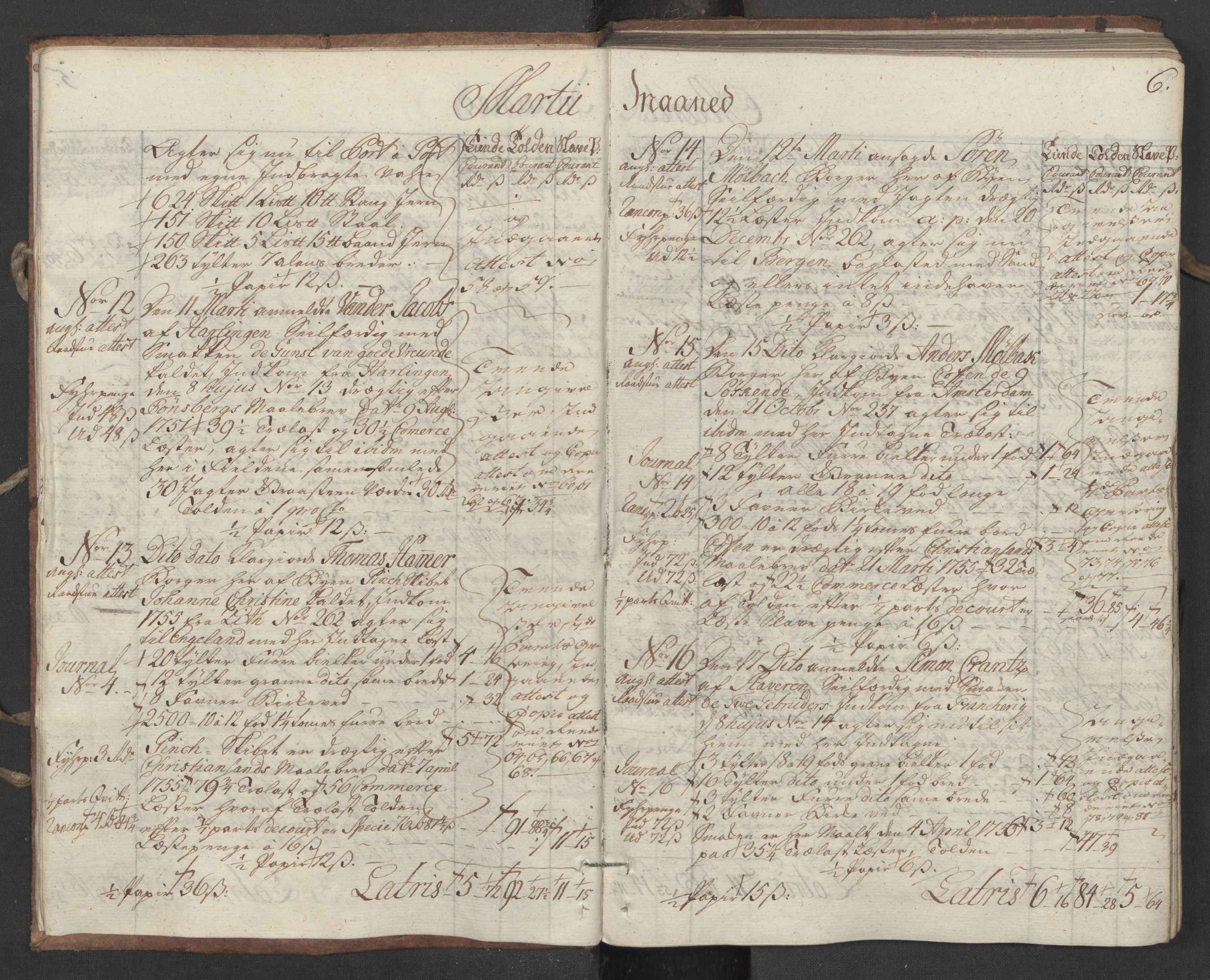 Generaltollkammeret, tollregnskaper, AV/RA-EA-5490/R16/L0034/0001: Tollregnskaper Kristiansand / Utgående hovedtollbok, 1756, s. 5b-6a