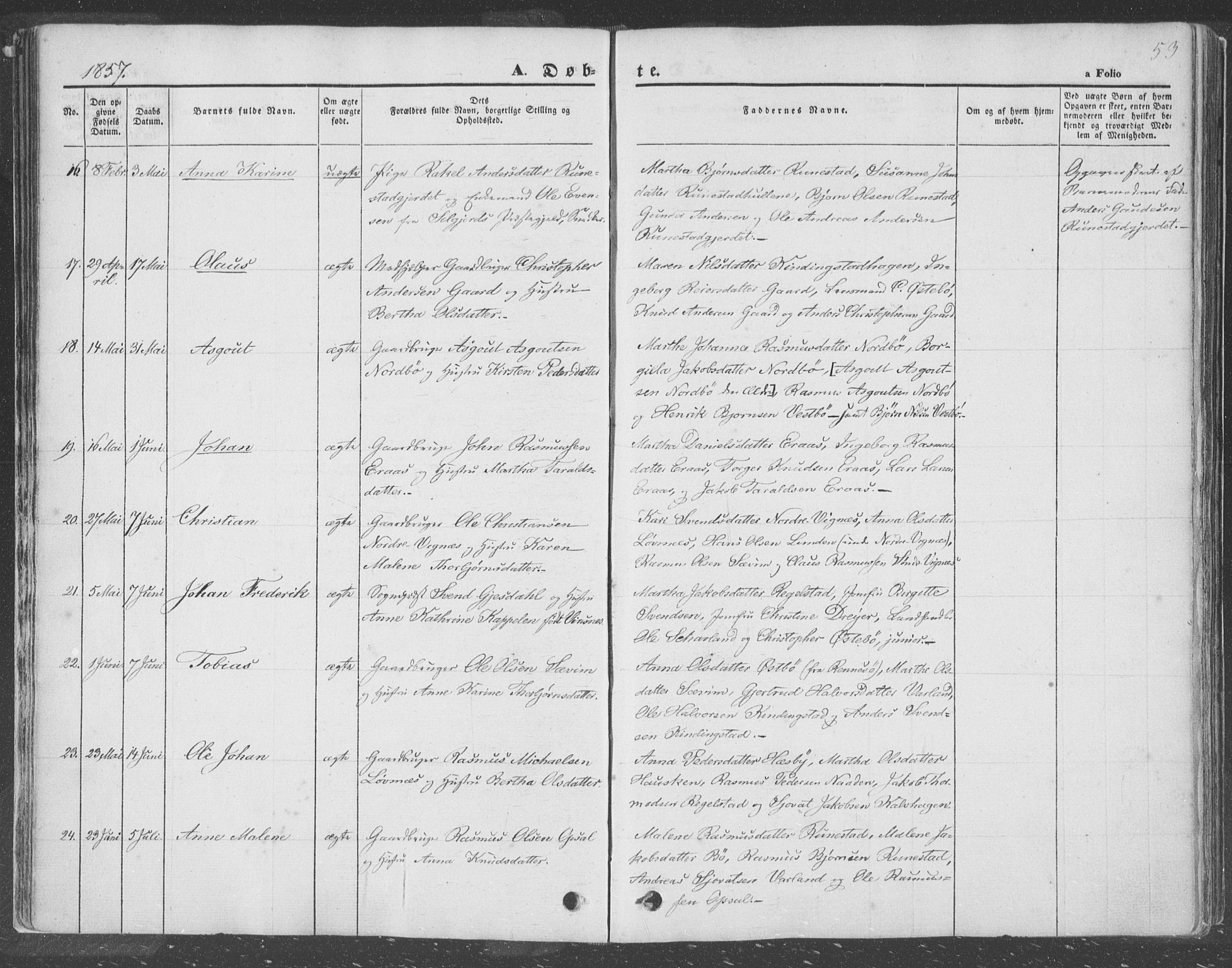 Finnøy sokneprestkontor, AV/SAST-A-101825/H/Ha/Haa/L0007: Ministerialbok nr. A 7, 1847-1862, s. 53