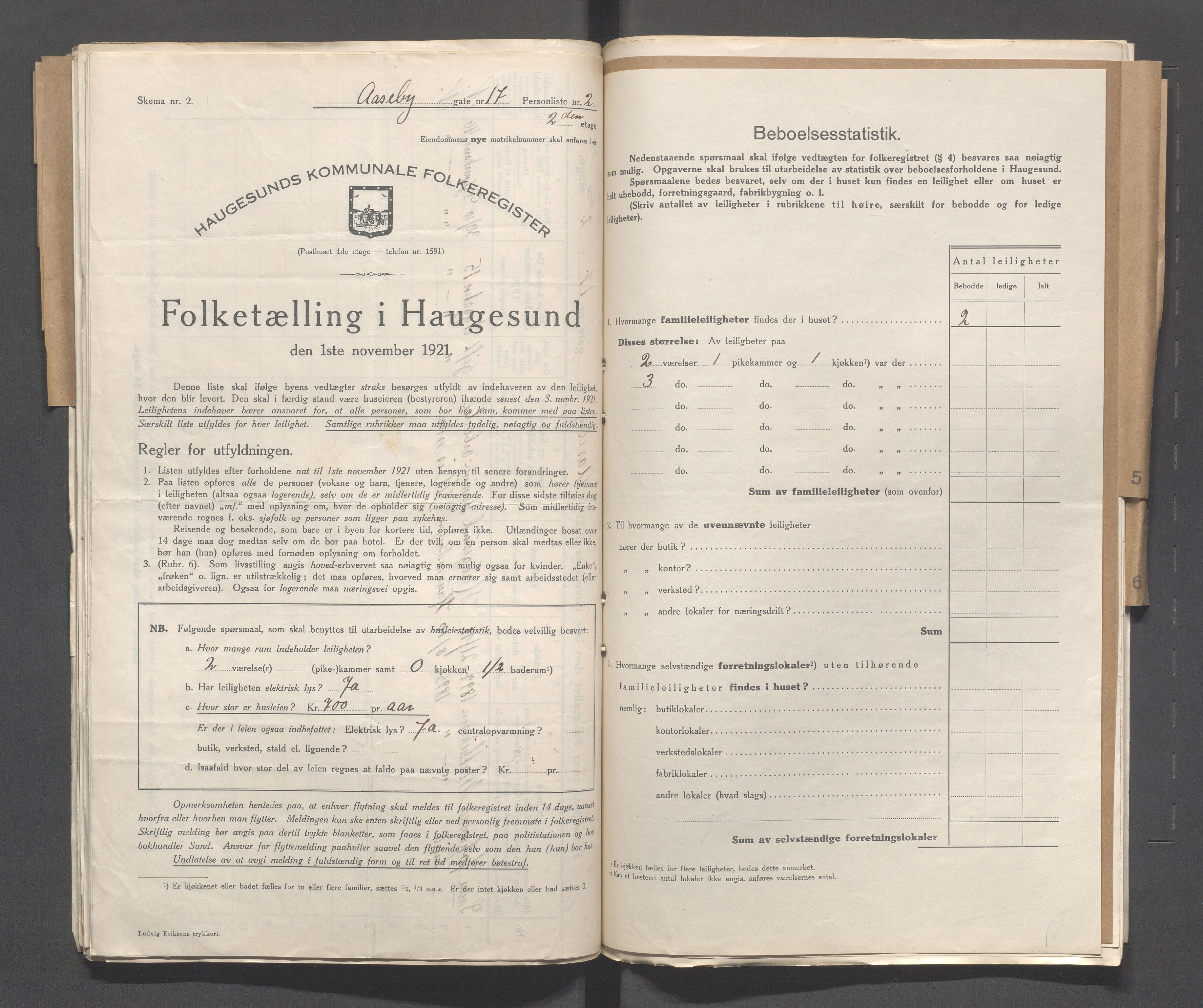 IKAR, Kommunal folketelling 1.11.1921 for Haugesund, 1921, s. 53