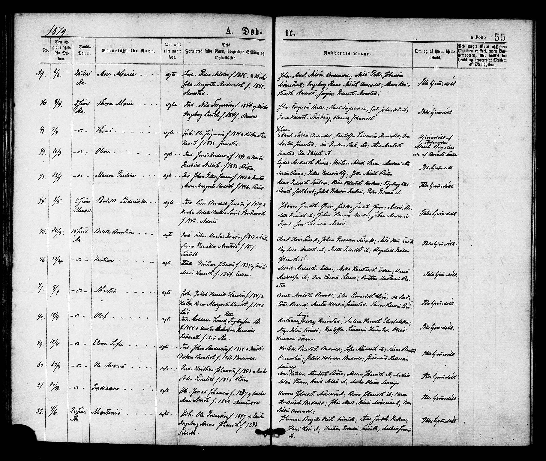 Ministerialprotokoller, klokkerbøker og fødselsregistre - Sør-Trøndelag, AV/SAT-A-1456/655/L0679: Ministerialbok nr. 655A08, 1873-1879, s. 55