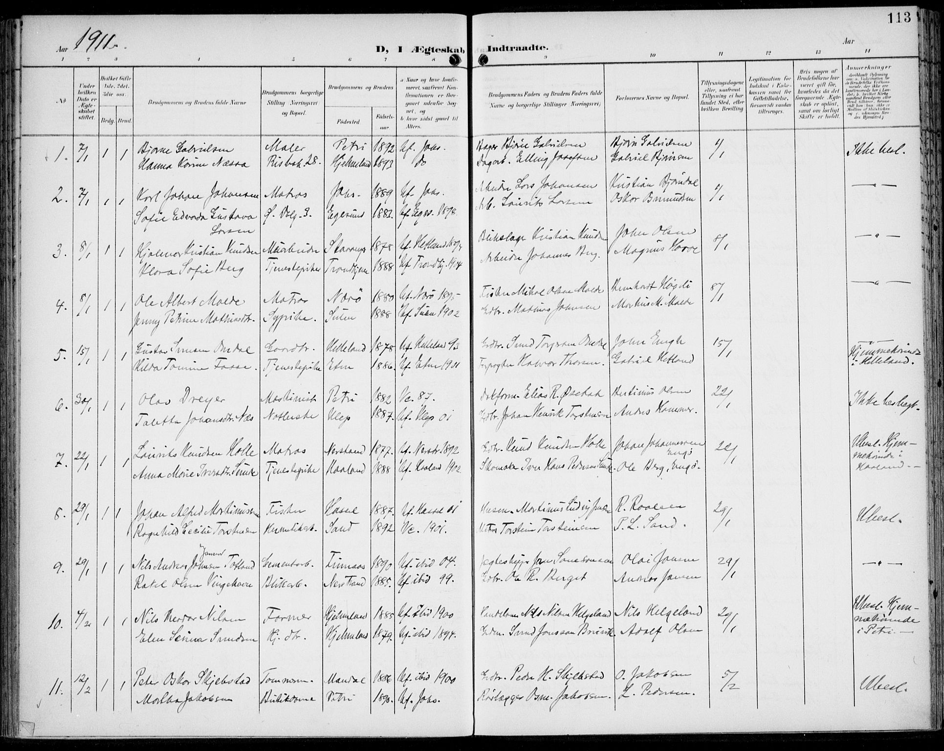 St. Johannes sokneprestkontor, AV/SAST-A-101814/002/B/L0001: Ministerialbok nr. A 8, 1899-1917, s. 113