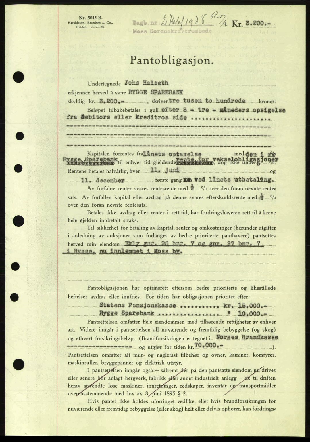 Moss sorenskriveri, SAO/A-10168: Pantebok nr. B6, 1938-1938, Dagboknr: 2766/1938