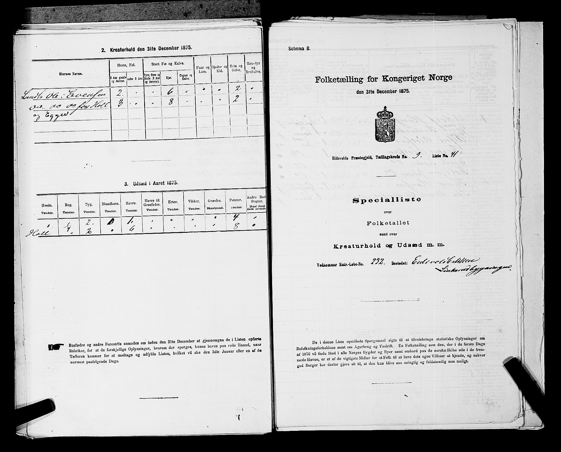 RA, Folketelling 1875 for 0237P Eidsvoll prestegjeld, 1875, s. 1447