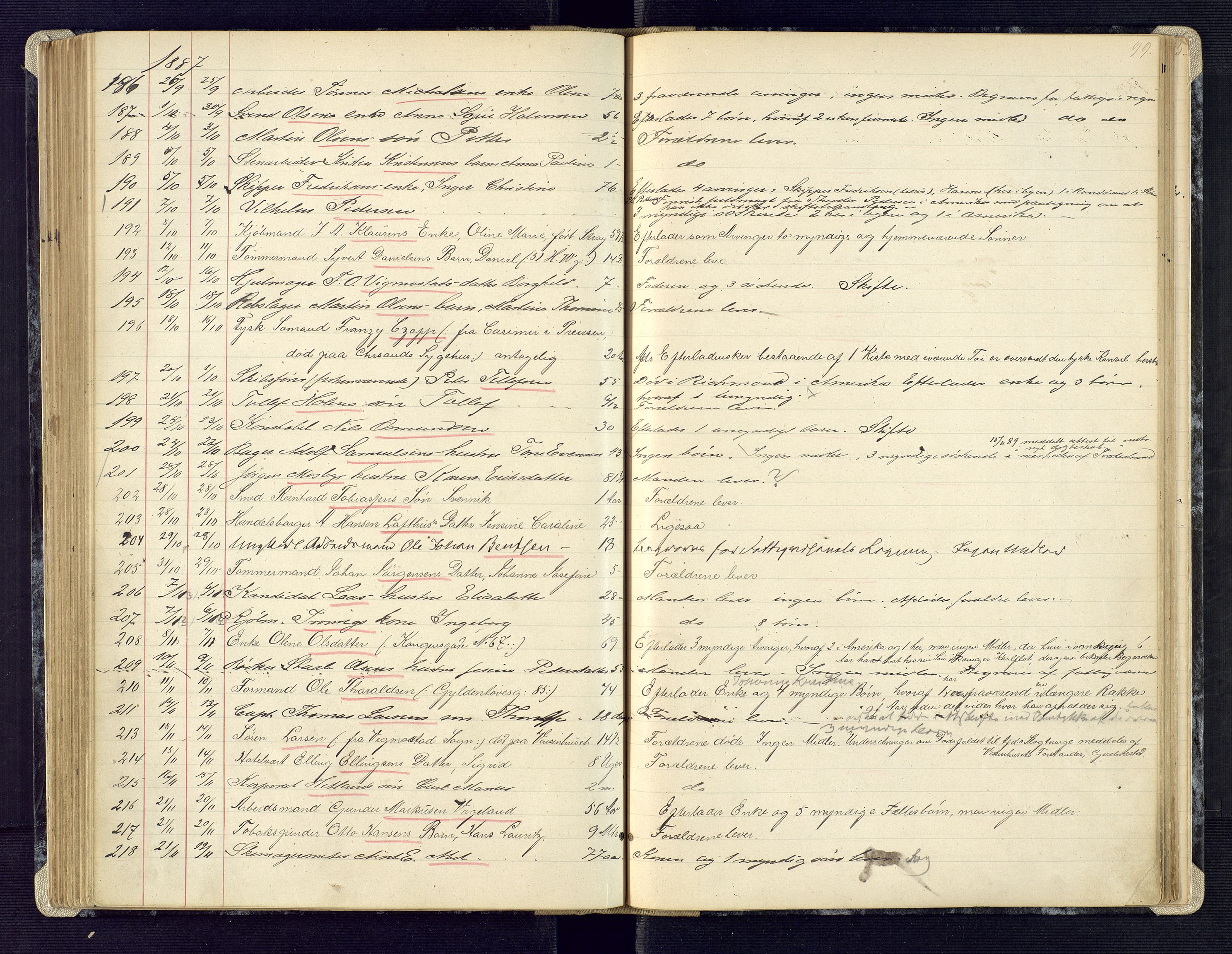 Kristiansand byrett, AV/SAK-1223-0001/H/Ha/L0006: Anmeldte dødsfall, 1878-1892, s. 99