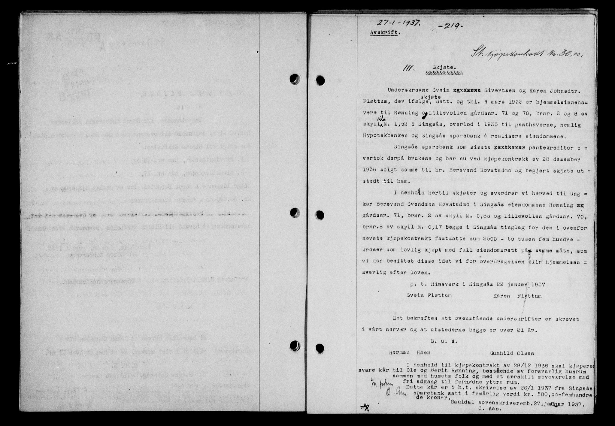 Gauldal sorenskriveri, SAT/A-0014/1/2/2C/L0046: Pantebok nr. 49-50, 1936-1937, Dagboknr: 111/1937