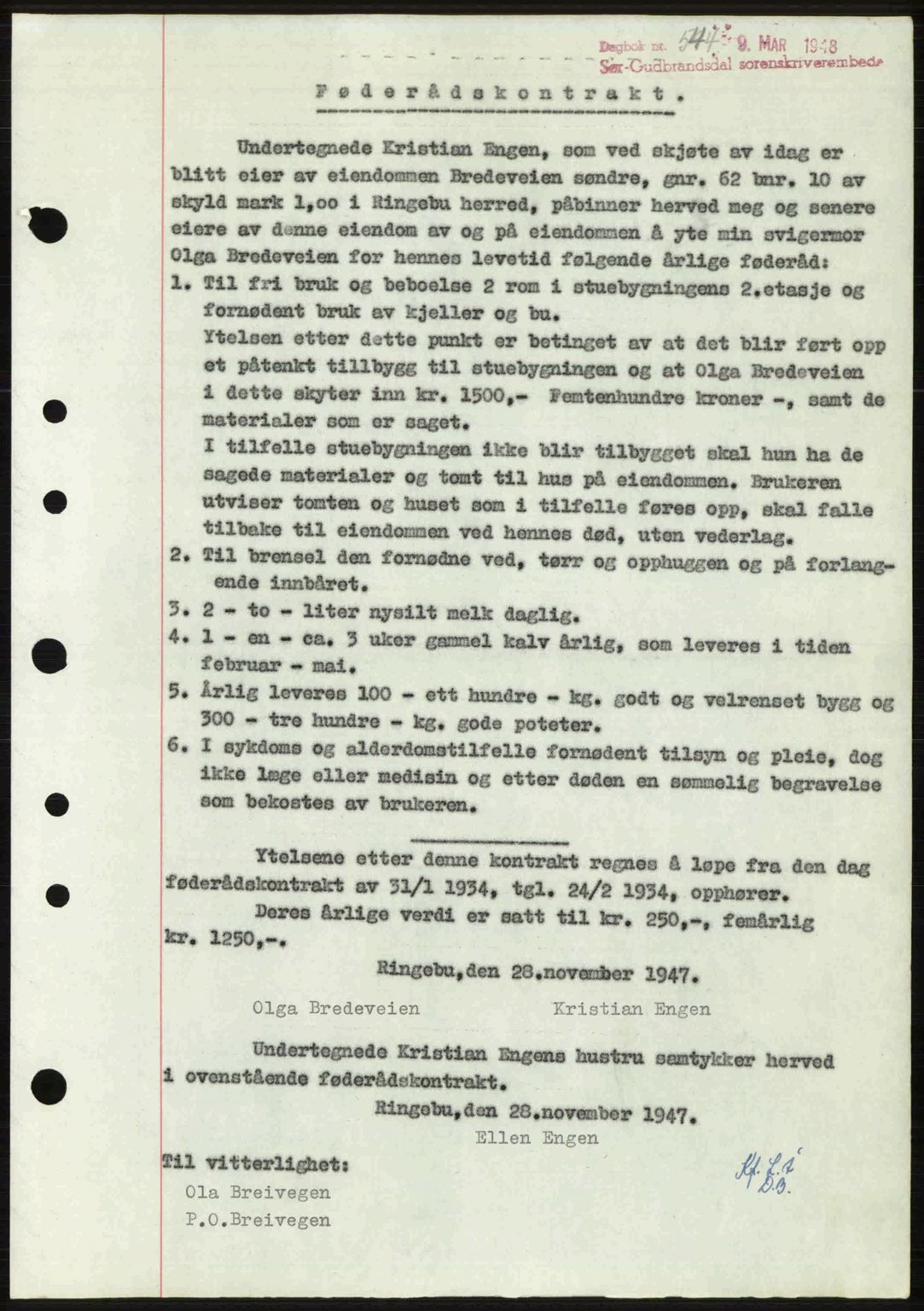 Sør-Gudbrandsdal tingrett, SAH/TING-004/H/Hb/Hbe/L0003: Pantebok nr. B3, 1943-1948, Dagboknr: 544/1948