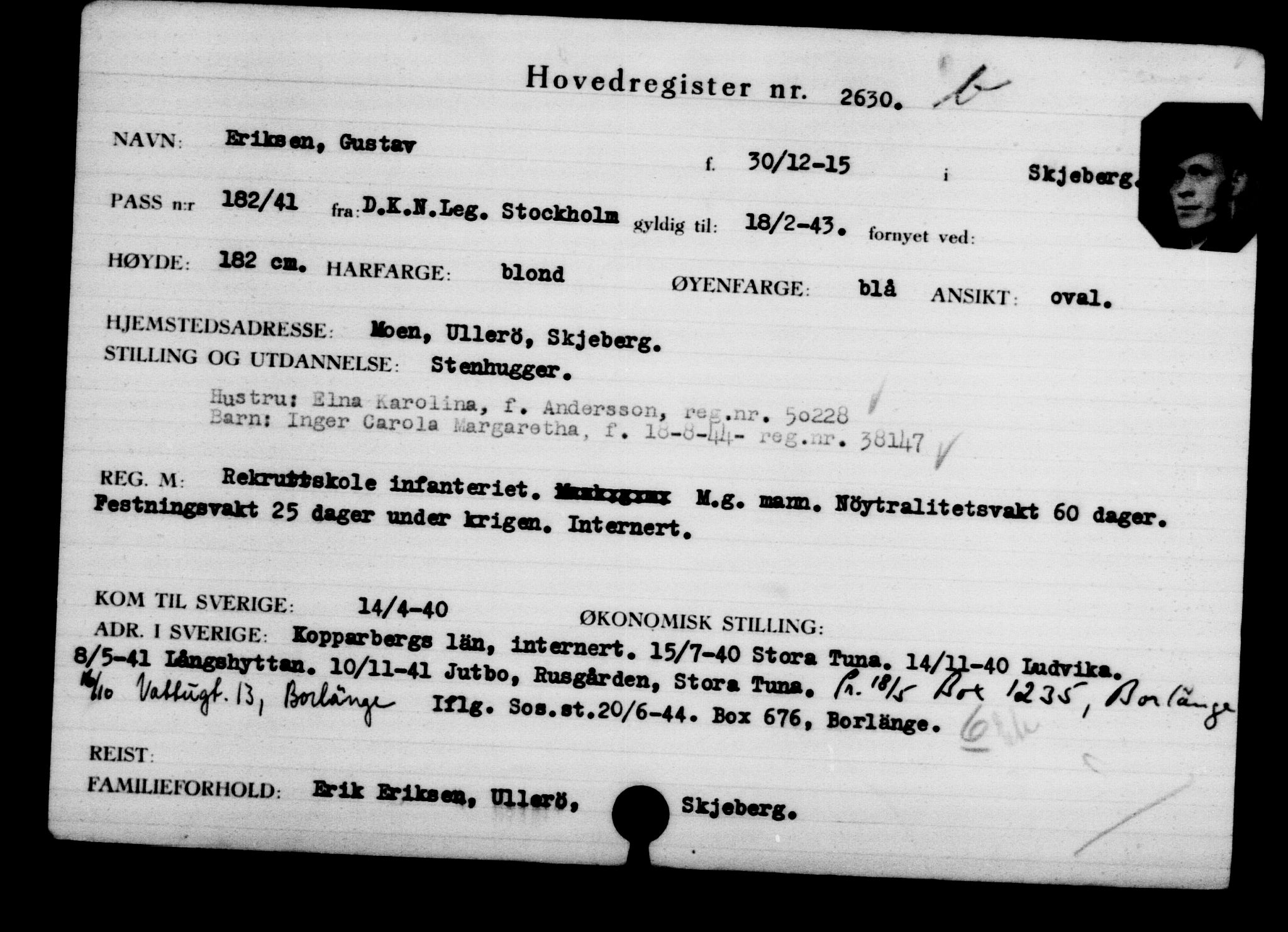 Utenriksstasjonene, Legasjonen i Stockholm, Flyktningkontoret, AV/RA-S-6753/V/Va/L0003: Kjesäterkartoteket, flyktninger med registreringsnr. 2001-3495, 1940-1945, s. 991