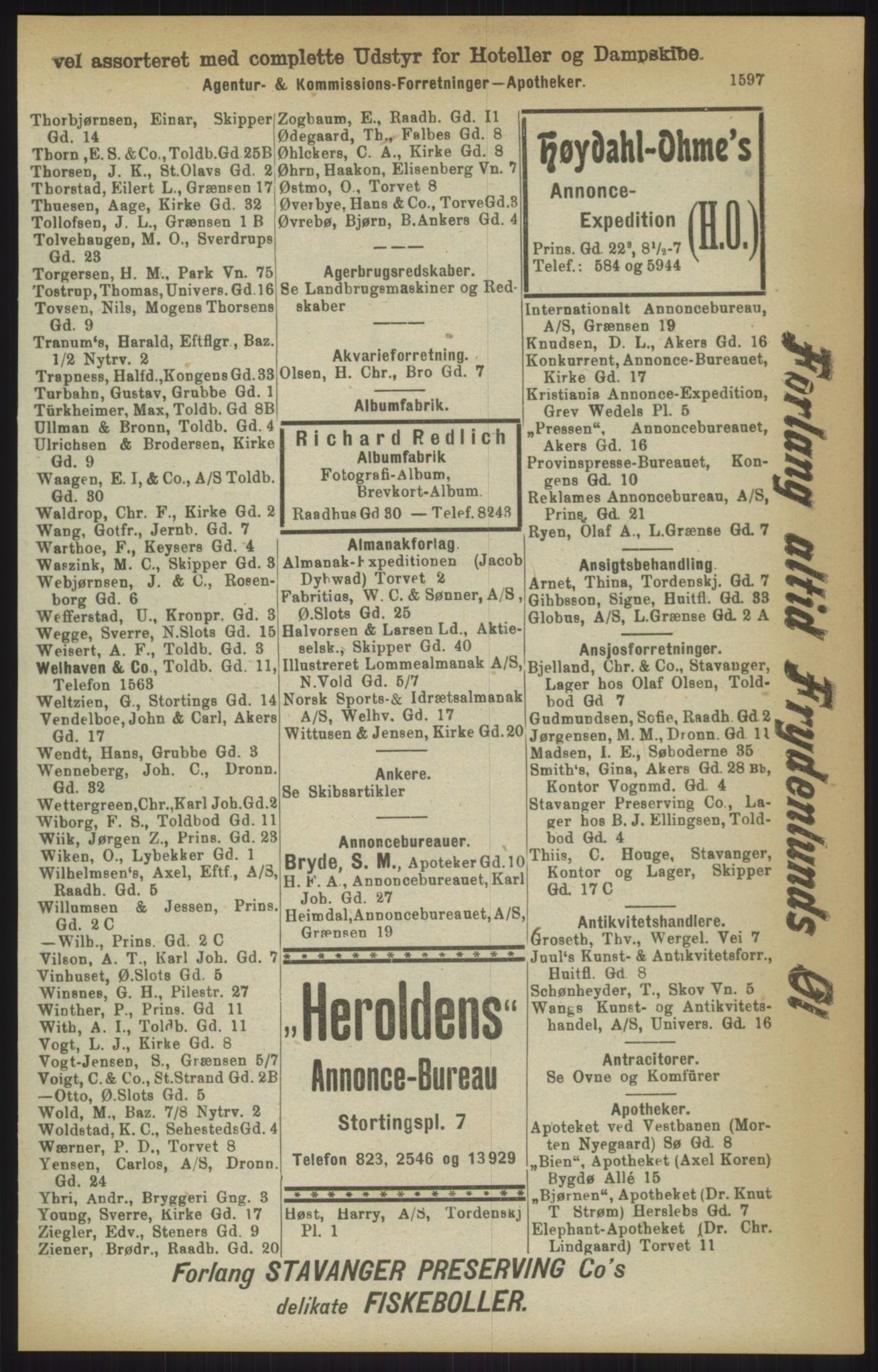 Kristiania/Oslo adressebok, PUBL/-, 1911, s. 1597