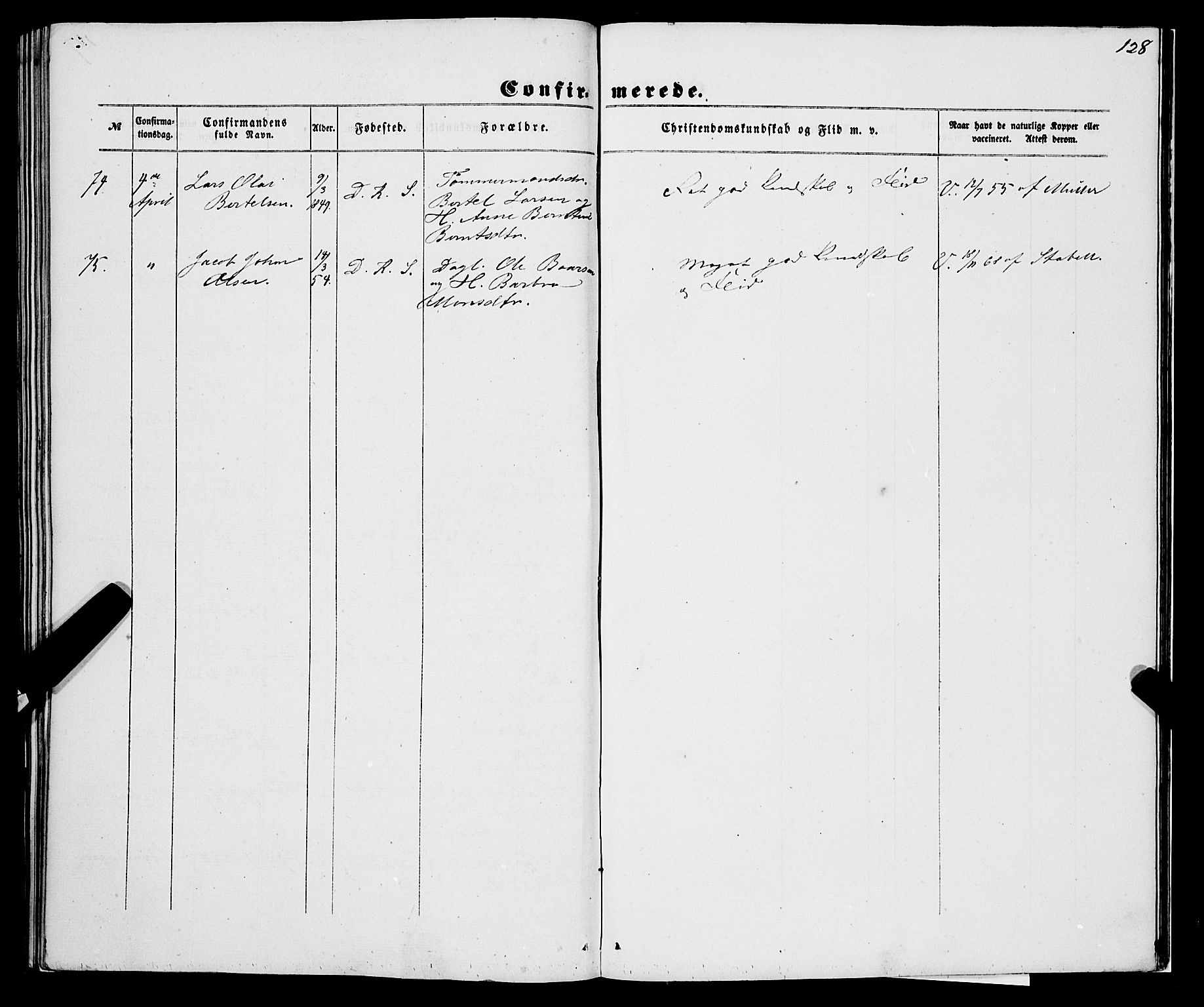 Korskirken sokneprestembete, SAB/A-76101/H/Haa/L0069: Residerende kapellans bok nr. A 4, 1856-1869, s. 128