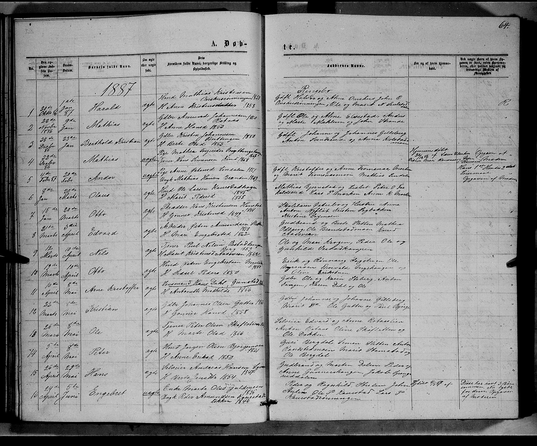 Ringebu prestekontor, AV/SAH-PREST-082/H/Ha/Hab/L0006: Klokkerbok nr. 6, 1880-1898, s. 64