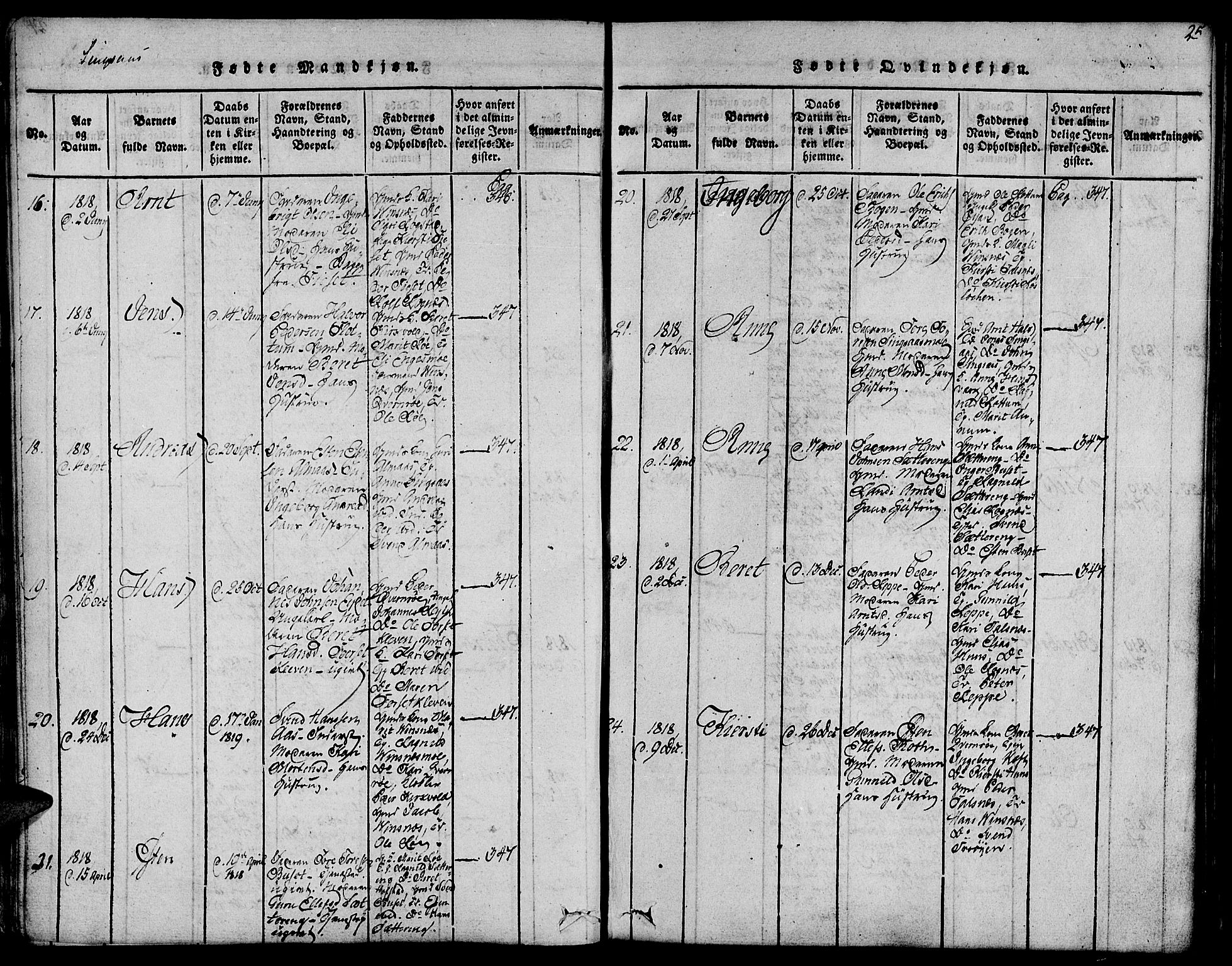 Ministerialprotokoller, klokkerbøker og fødselsregistre - Sør-Trøndelag, AV/SAT-A-1456/685/L0955: Ministerialbok nr. 685A03 /2, 1817-1829, s. 25