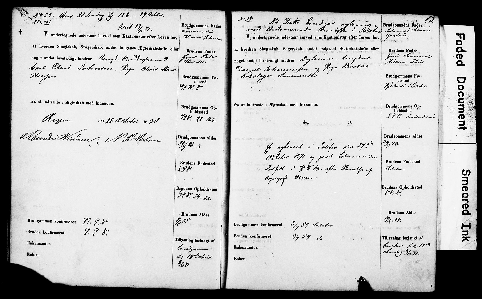 Korskirken sokneprestembete, AV/SAB-A-76101: Forlovererklæringer nr. II.5.4, 1871-1878, s. 13