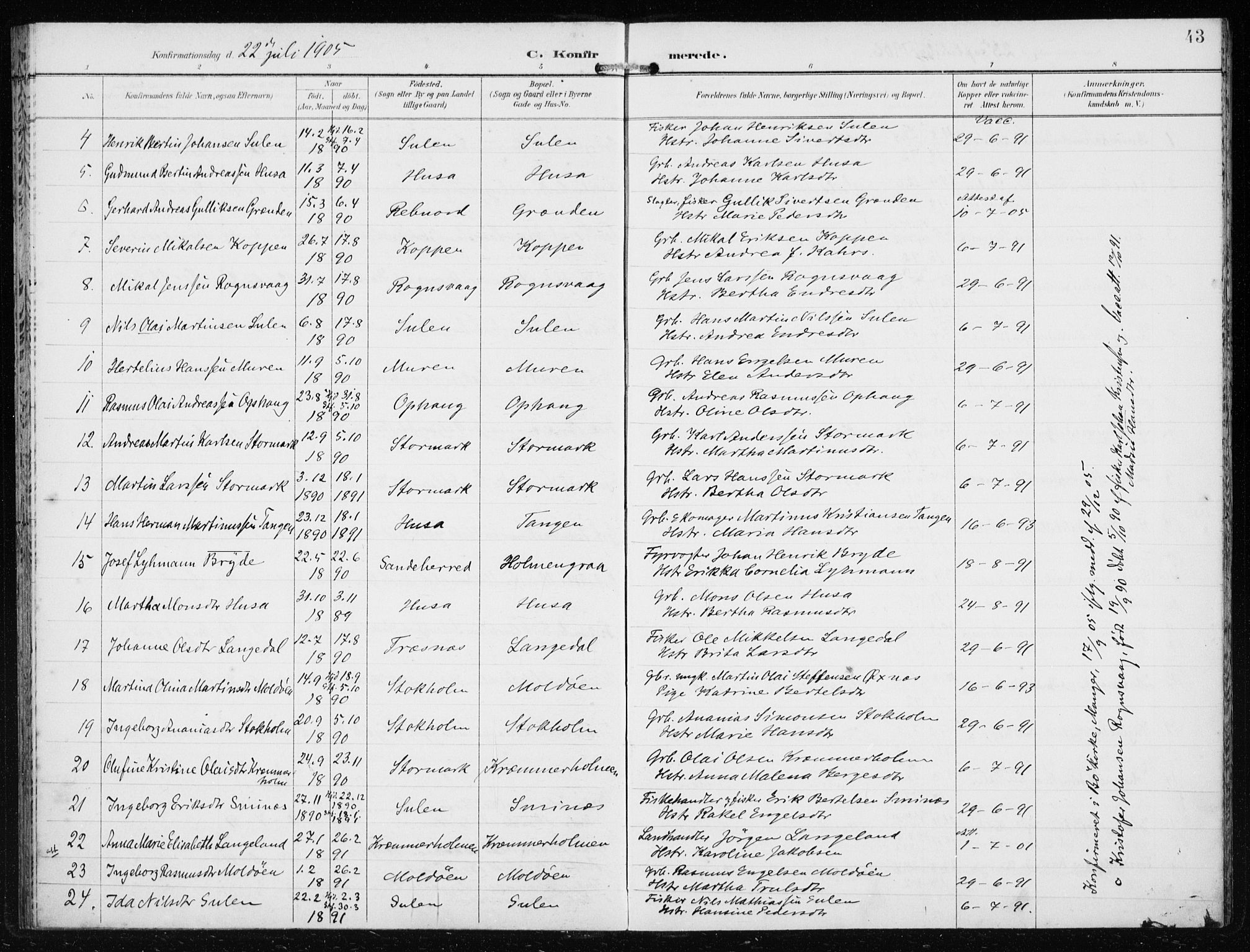 Lindås Sokneprestembete, AV/SAB-A-76701/H/Haa/Haad/L0002: Ministerialbok nr. D  2, 1897-1912, s. 43