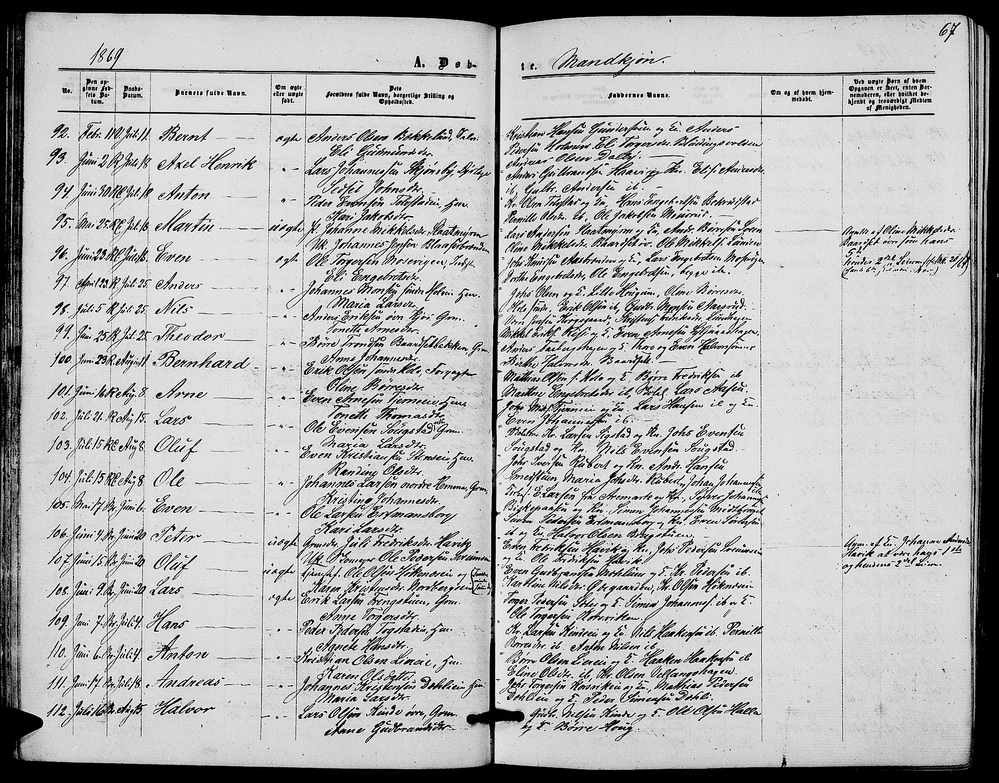 Ringsaker prestekontor, AV/SAH-PREST-014/L/La/L0007: Klokkerbok nr. 7, 1861-1869, s. 67