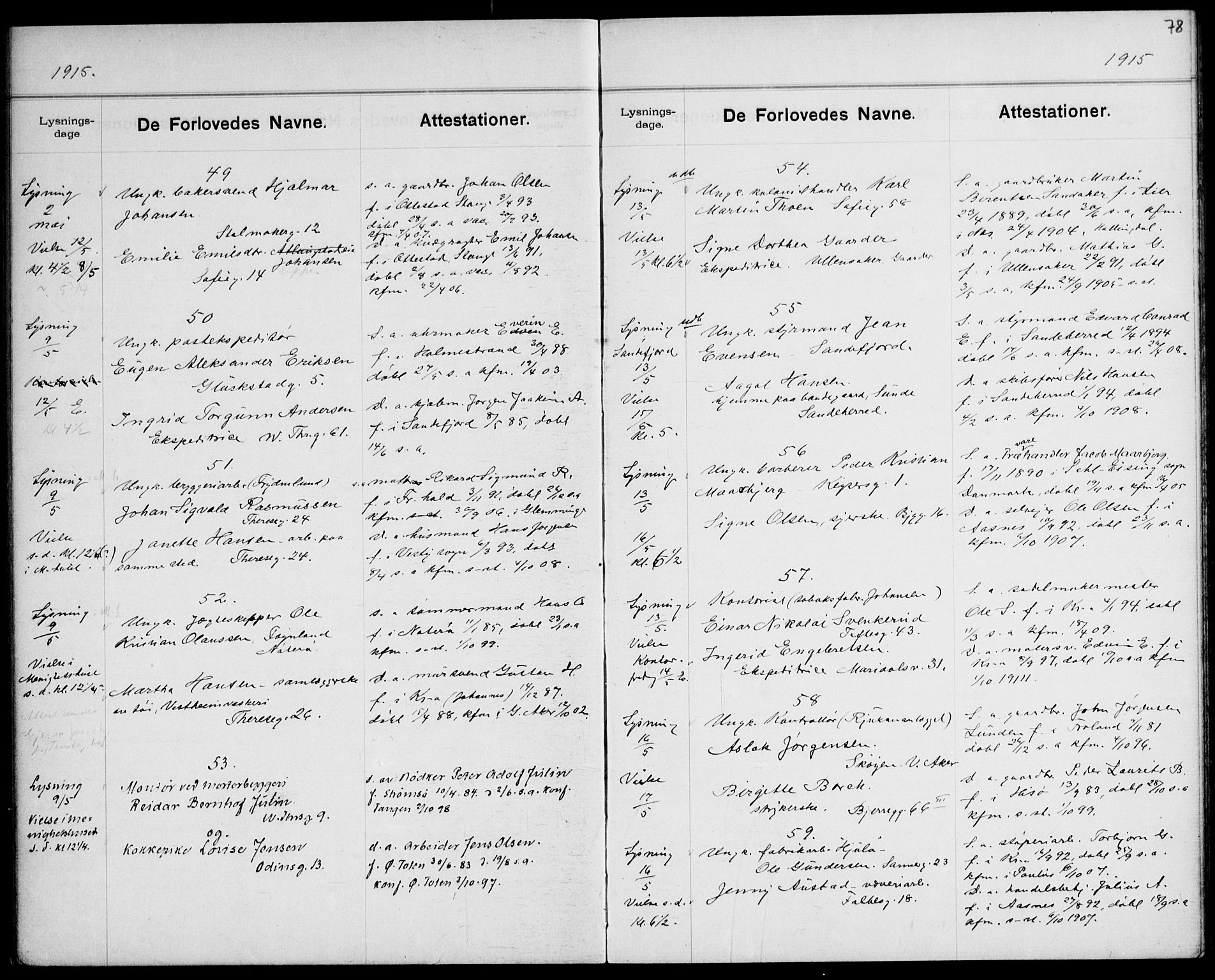 Gamle Aker prestekontor Kirkebøker, AV/SAO-A-10617a/H/L0004: Lysningsprotokoll nr. 4, 1909-1918, s. 78