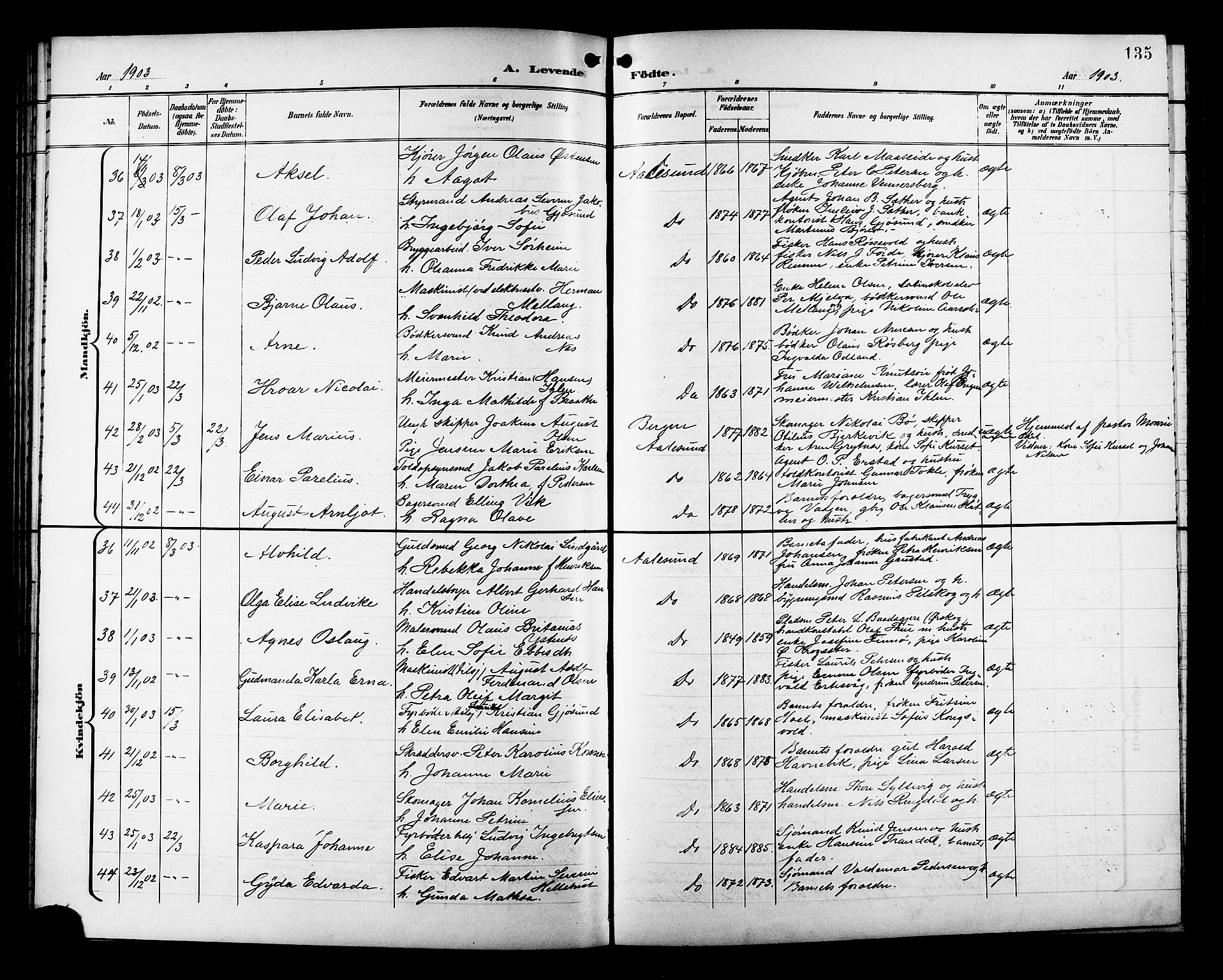 Ministerialprotokoller, klokkerbøker og fødselsregistre - Møre og Romsdal, SAT/A-1454/529/L0468: Klokkerbok nr. 529C05, 1897-1908, s. 135