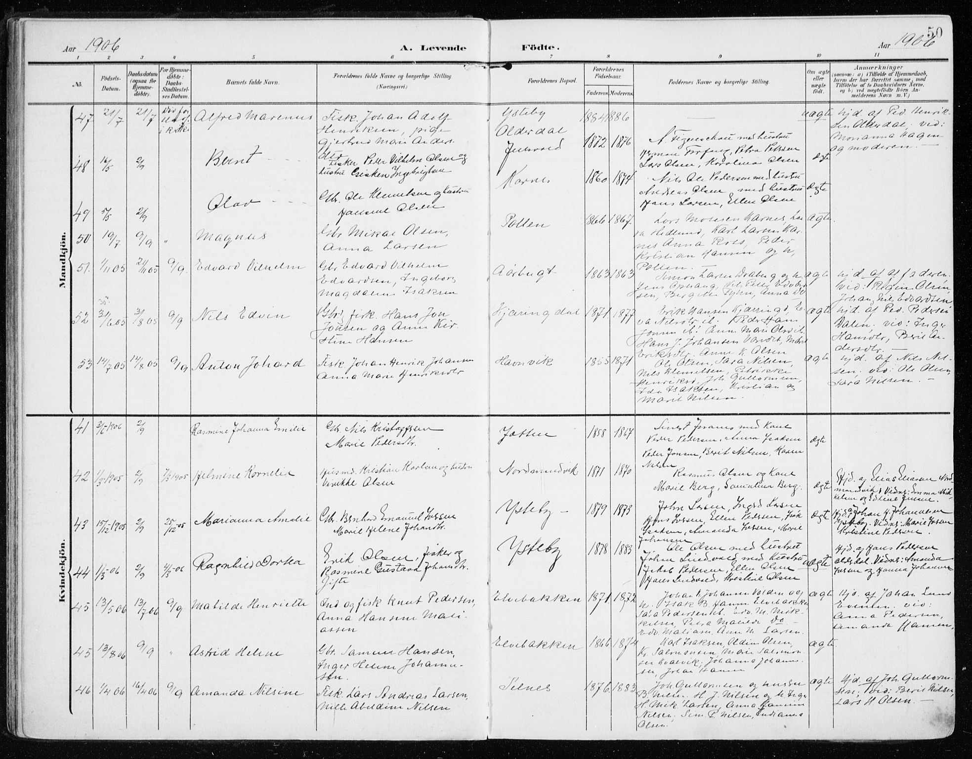 Lyngen sokneprestembete, AV/SATØ-S-1289/H/He/Hea/L0011kirke: Ministerialbok nr. 11, 1903-1913, s. 50