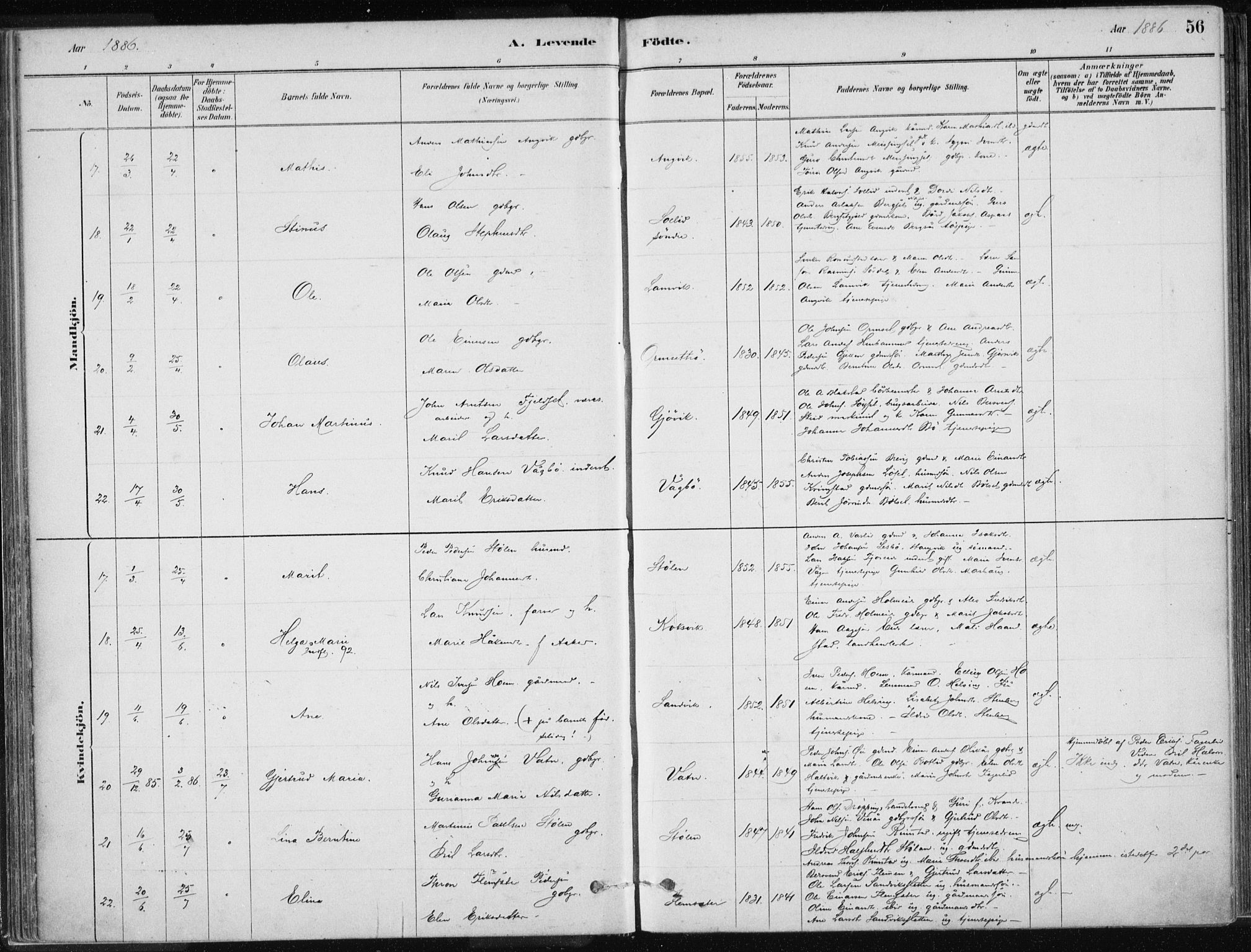 Ministerialprotokoller, klokkerbøker og fødselsregistre - Møre og Romsdal, AV/SAT-A-1454/586/L0987: Ministerialbok nr. 586A13, 1879-1892, s. 56
