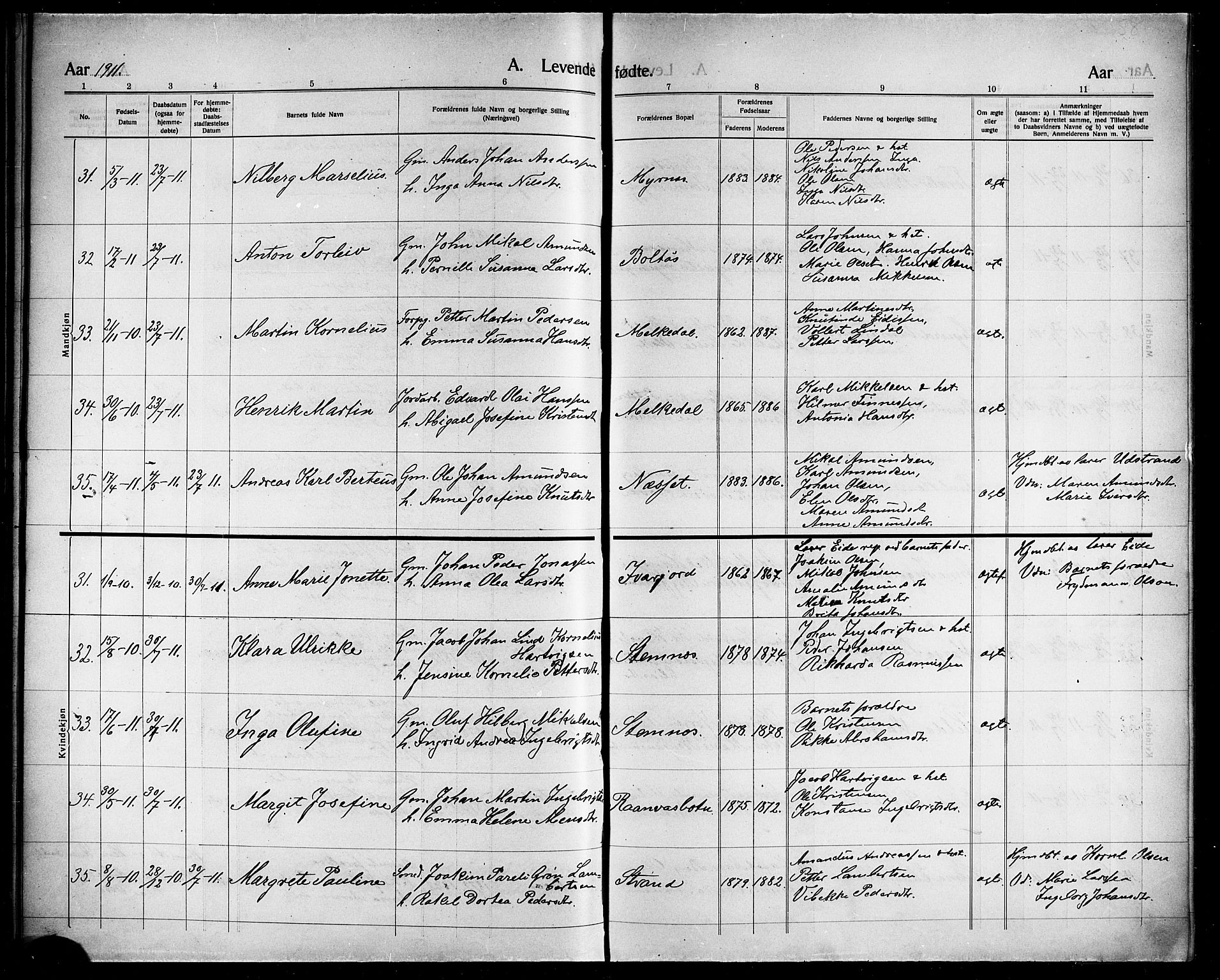 Ministerialprotokoller, klokkerbøker og fødselsregistre - Nordland, AV/SAT-A-1459/863/L0916: Klokkerbok nr. 863C06, 1907-1921