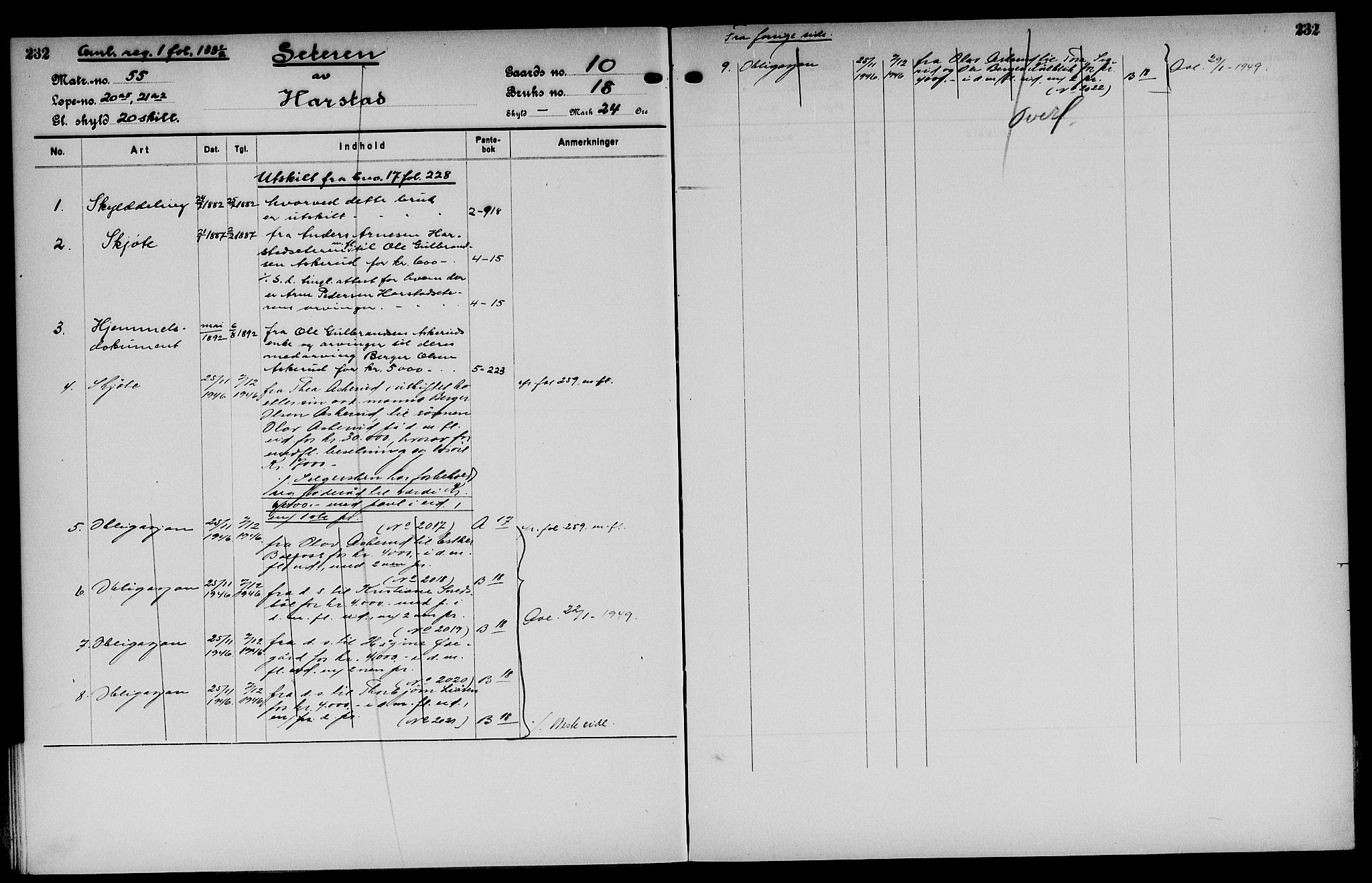 Vinger og Odal sorenskriveri, AV/SAH-TING-022/H/Ha/Hac/Hacd/L0002: Panteregister nr. 3.2, 1932, s. 232