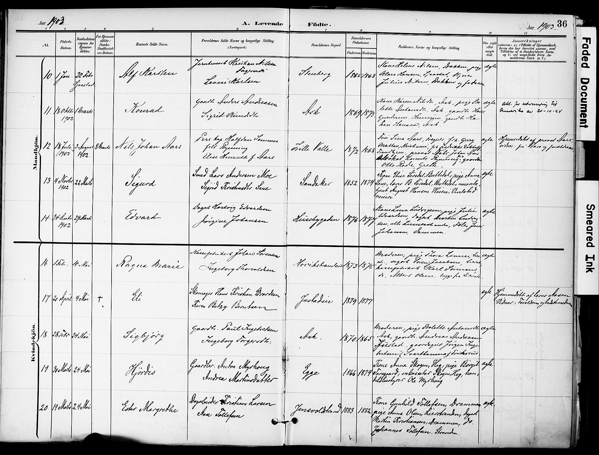 Lier kirkebøker, AV/SAKO-A-230/F/Fa/L0017: Ministerialbok nr. I 17, 1901-1908, s. 36
