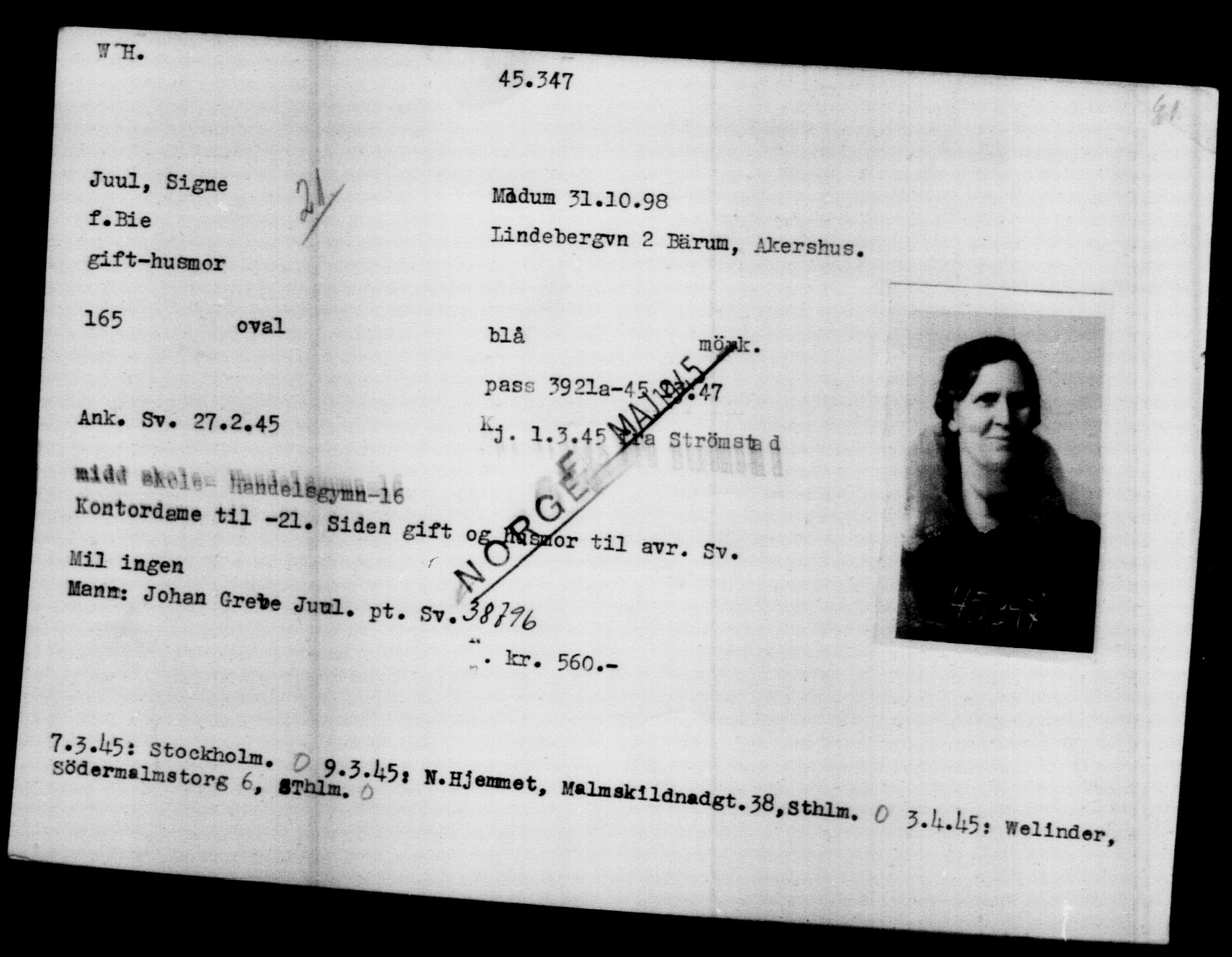 Utenriksstasjonene, Legasjonen i Stockholm, Flyktningkontoret, AV/RA-S-6753/V/Va/L0017: Kjesäterkartoteket, flyktninger med registreringsnr. 43400-46318, 1940-1945, s. 2028