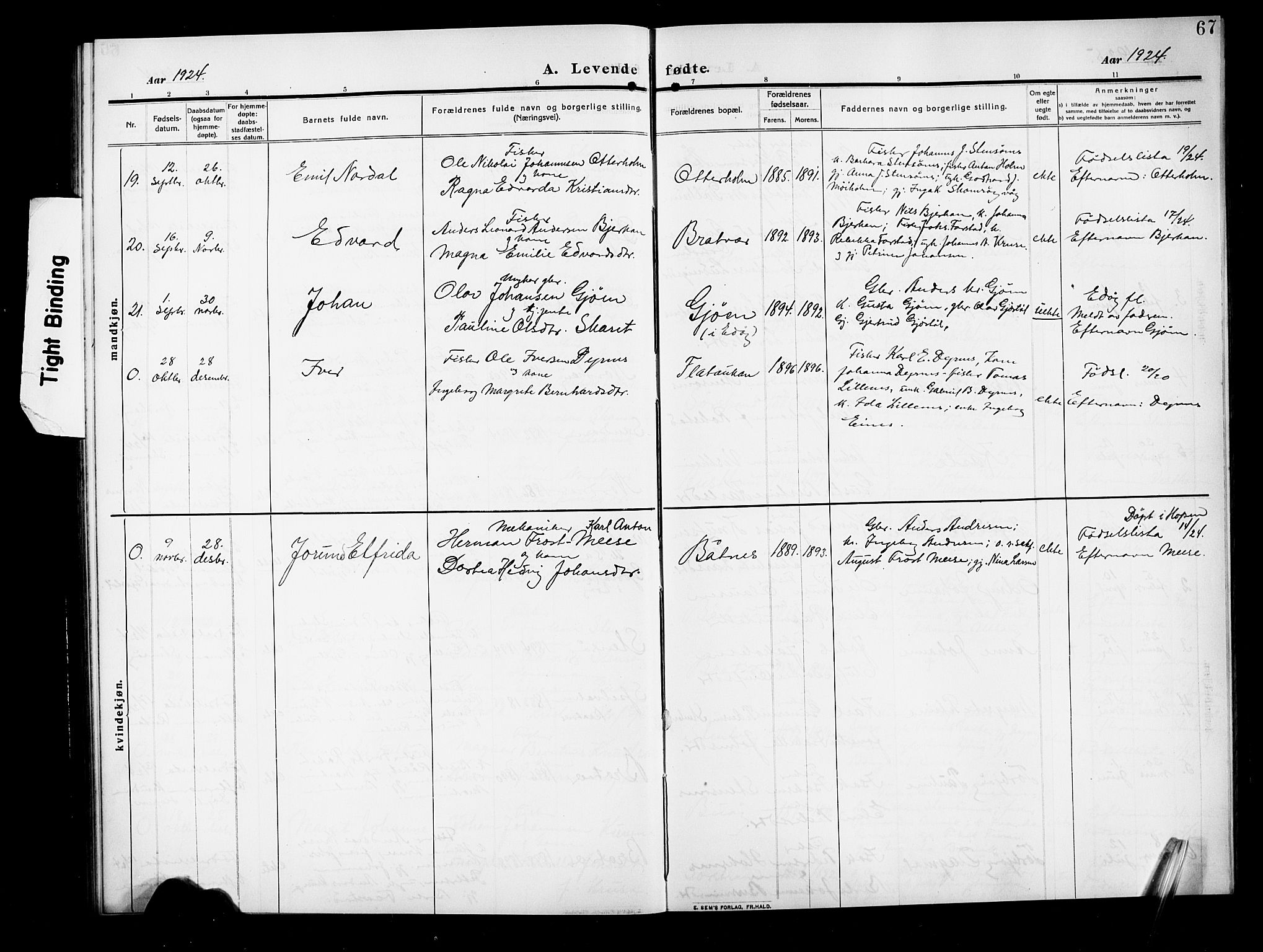 Ministerialprotokoller, klokkerbøker og fødselsregistre - Møre og Romsdal, AV/SAT-A-1454/582/L0949: Klokkerbok nr. 582C01, 1909-1925, s. 67