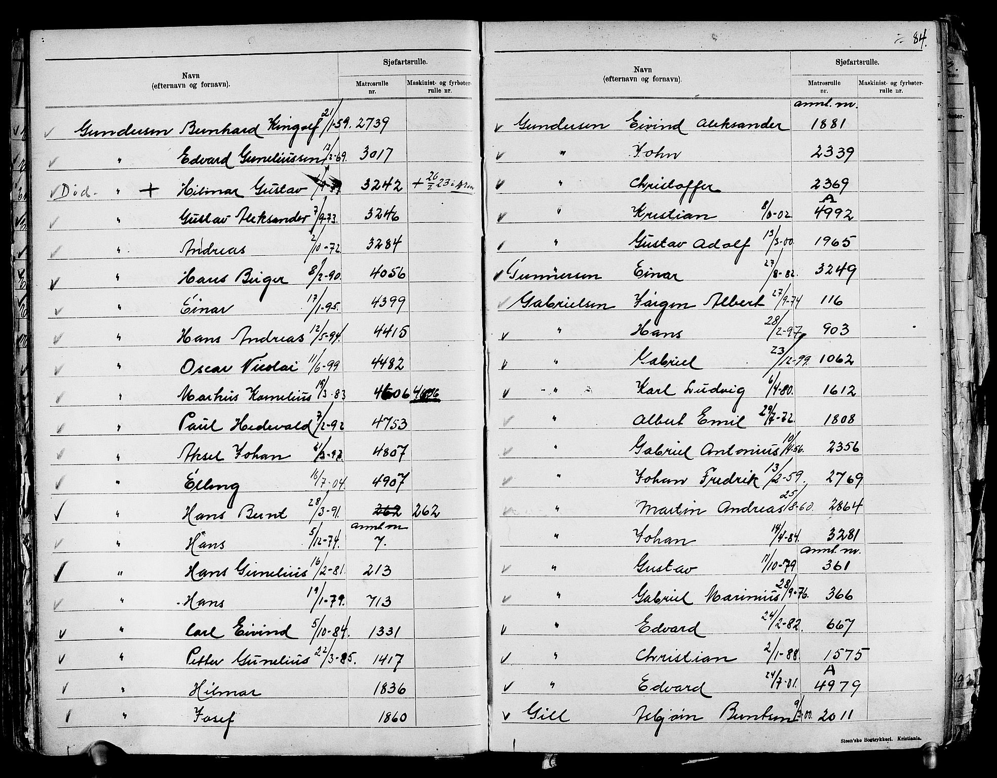 Drammen innrulleringsdistrikt, SAKO/A-781/G/Ga/L0001: Navneregister til rullene, 1860-1948, s. 86